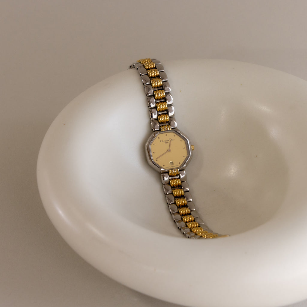 Vintage Christian Dior Swiss Octagon Two Tone Watch