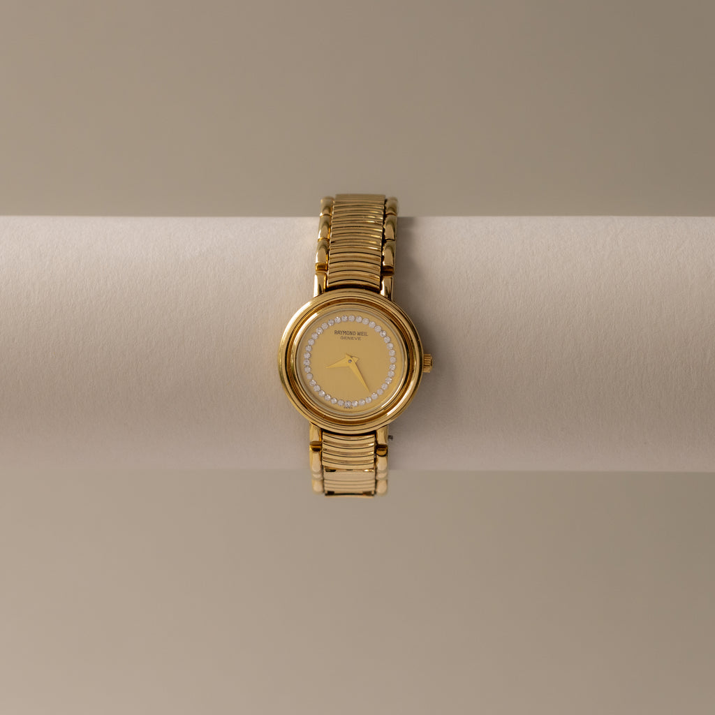 Vintage Raymond Weil Swiss Pave Gold Watch