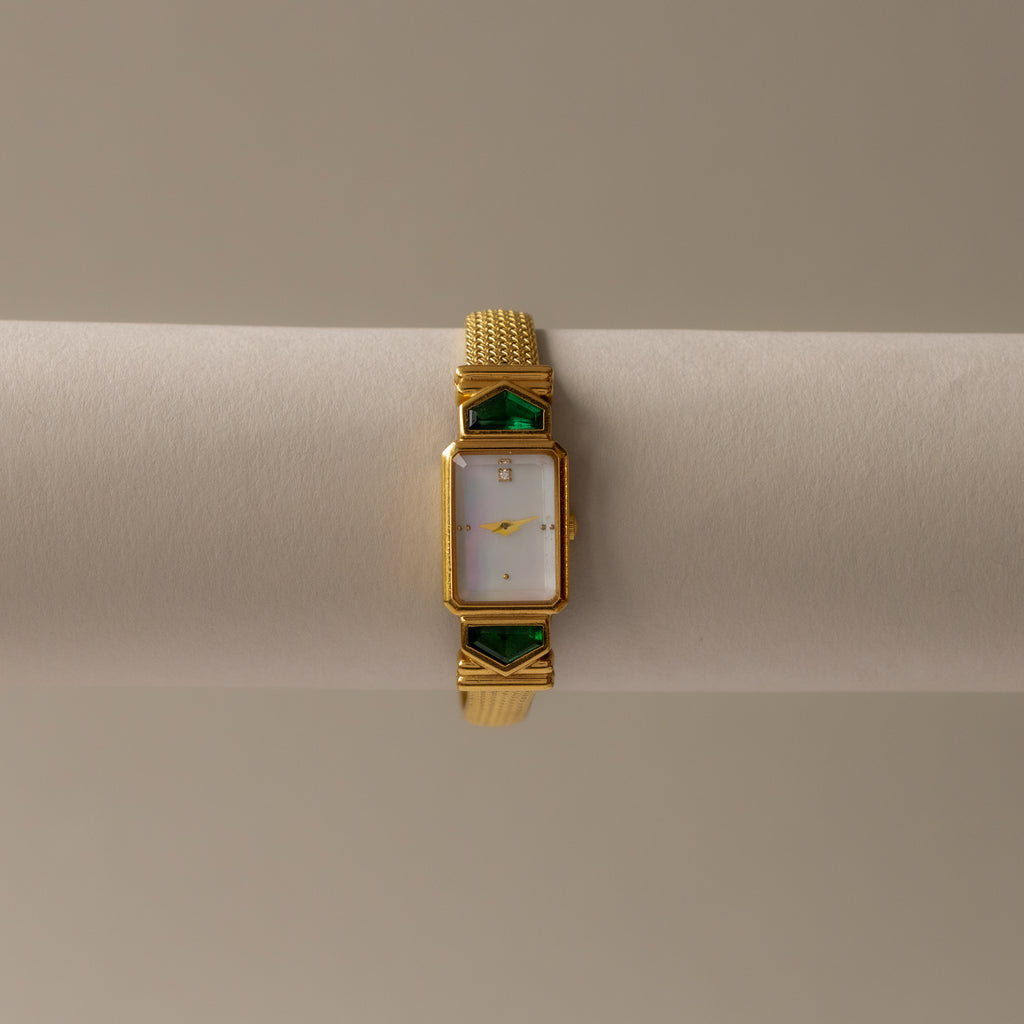 Vintage The Franklin Mint Emerald Gold Watch
