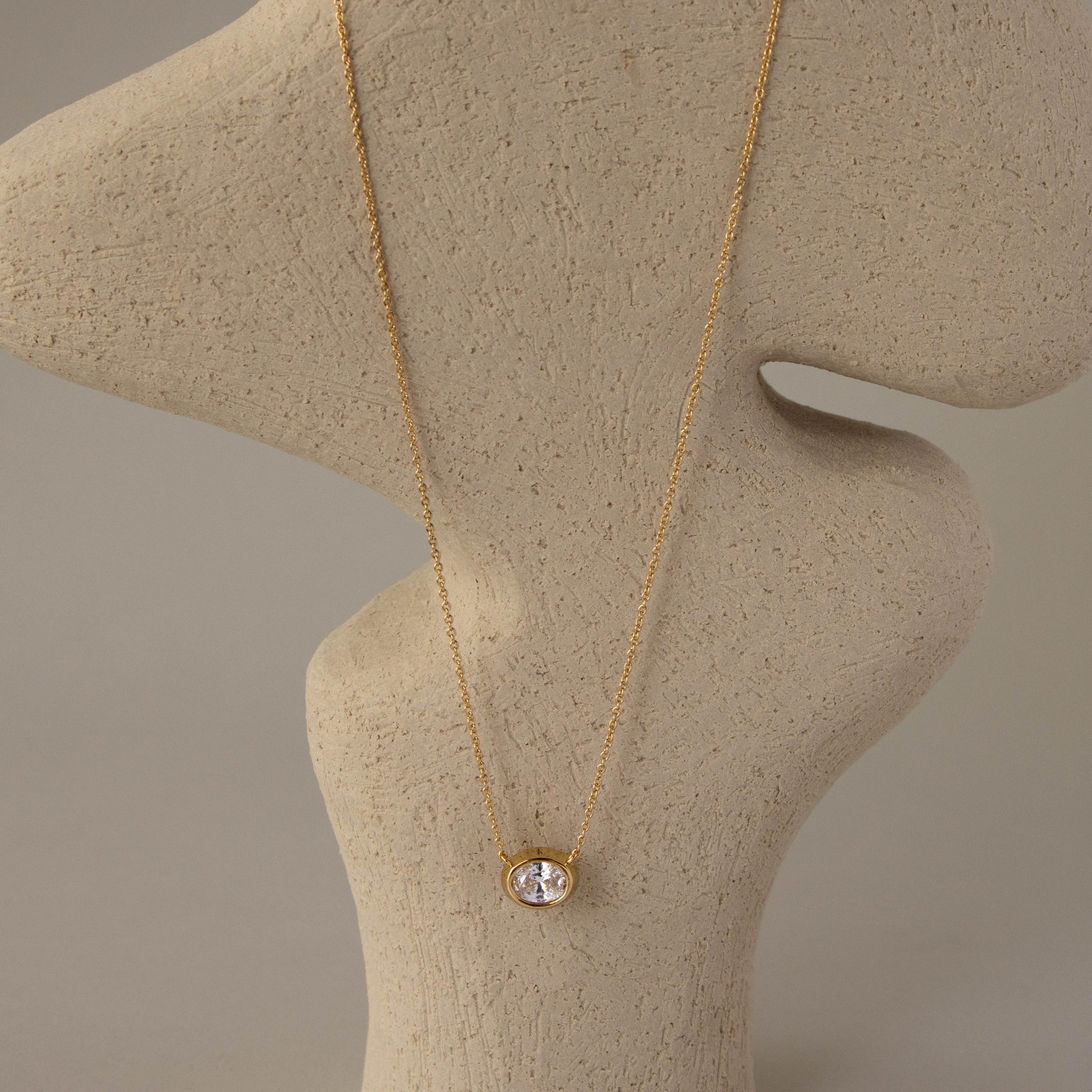 Oval Diamond Bezel Pendant Necklace