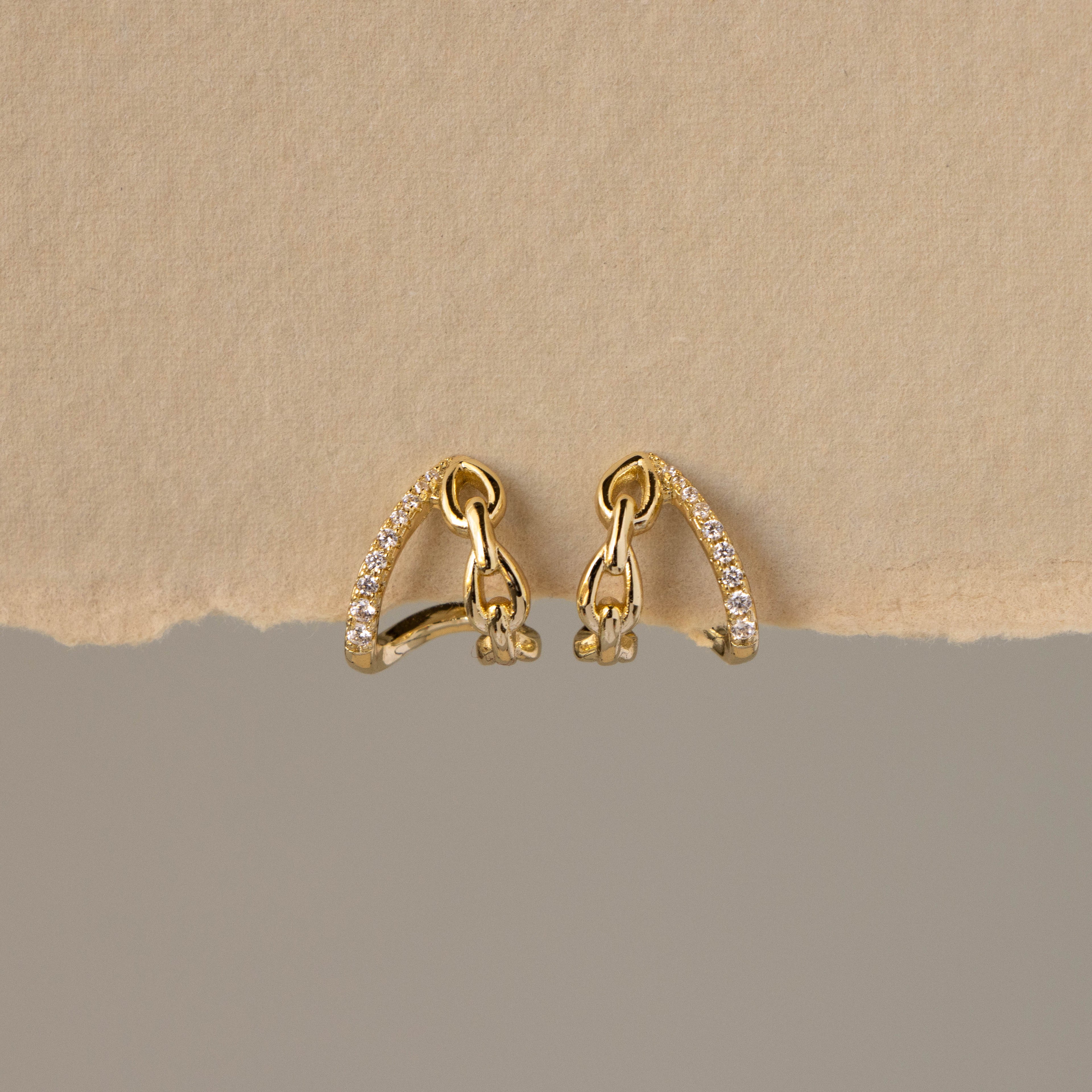 Duo Chain Pave Huggie Studs