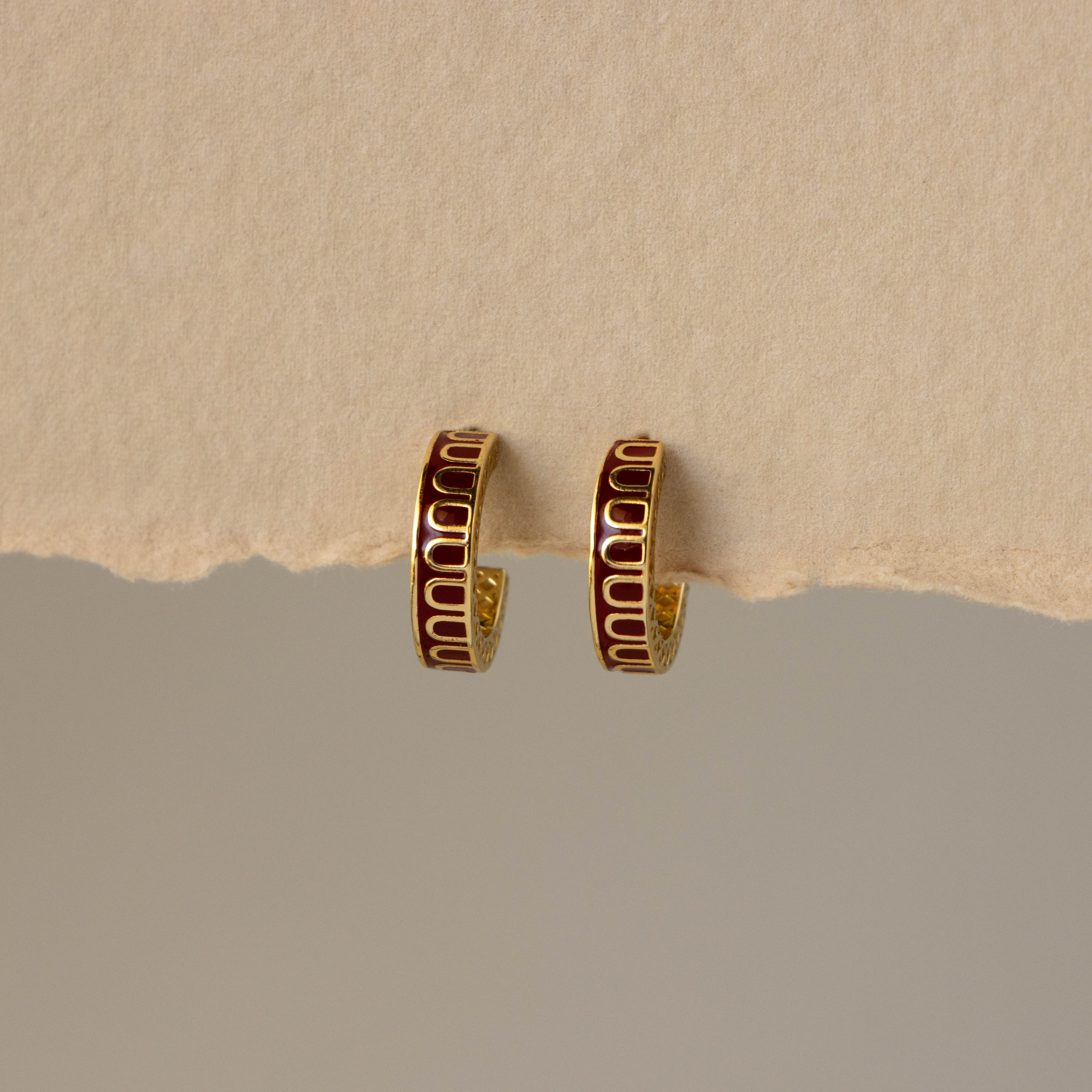 Retro Red Enamel Huggie Studs
