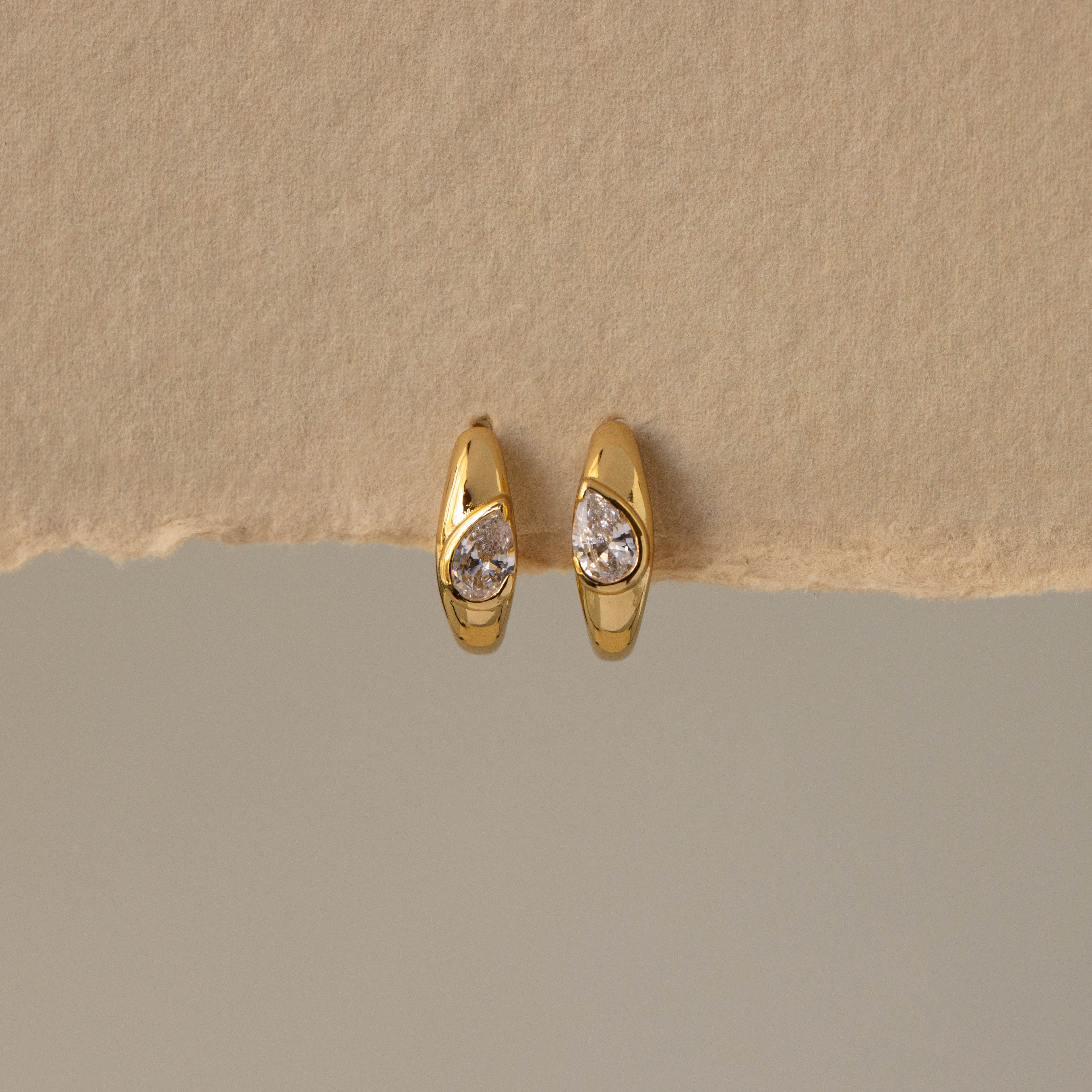 Diamond Pear Inlay Huggies
