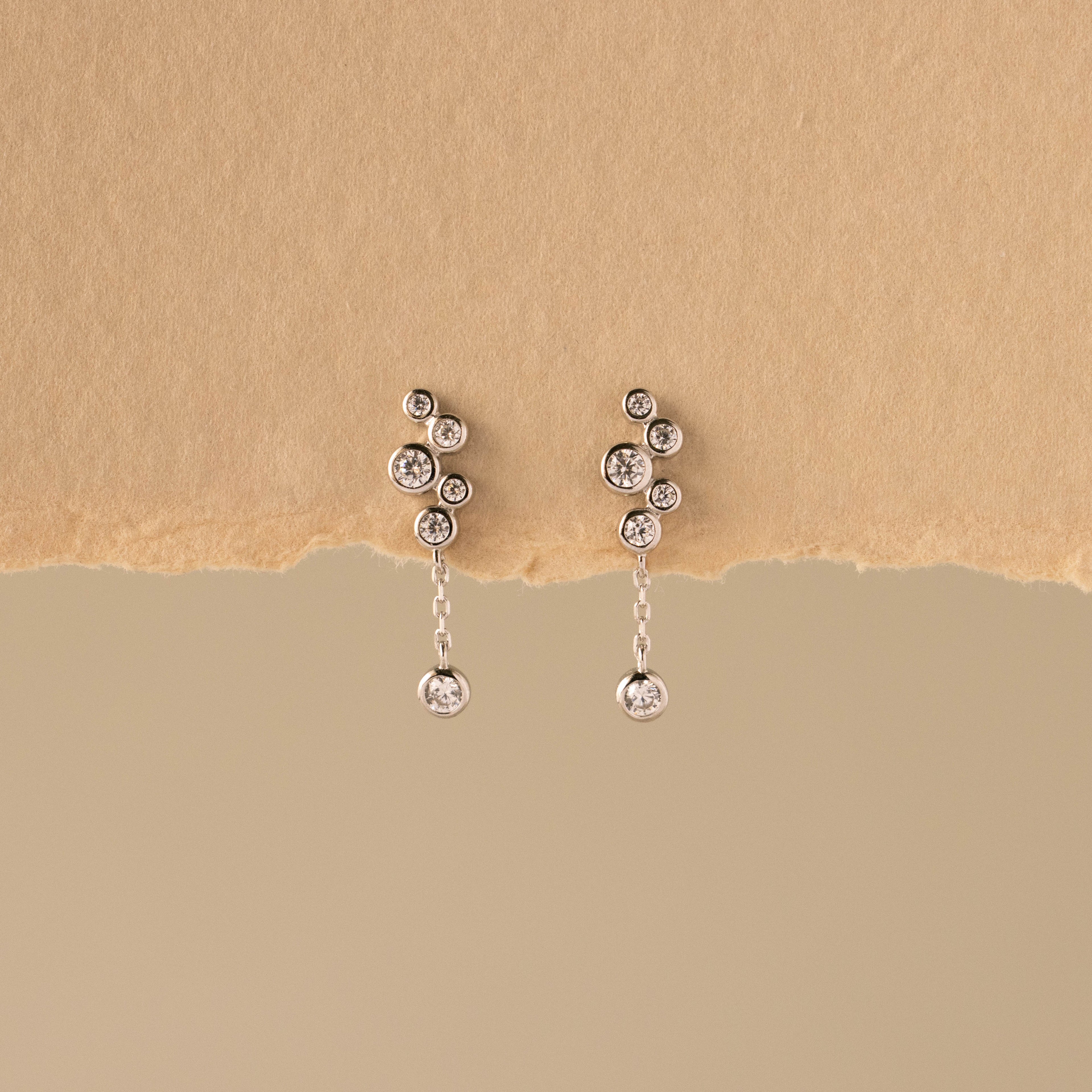 Diamond Cluster Drop Studs in Silver