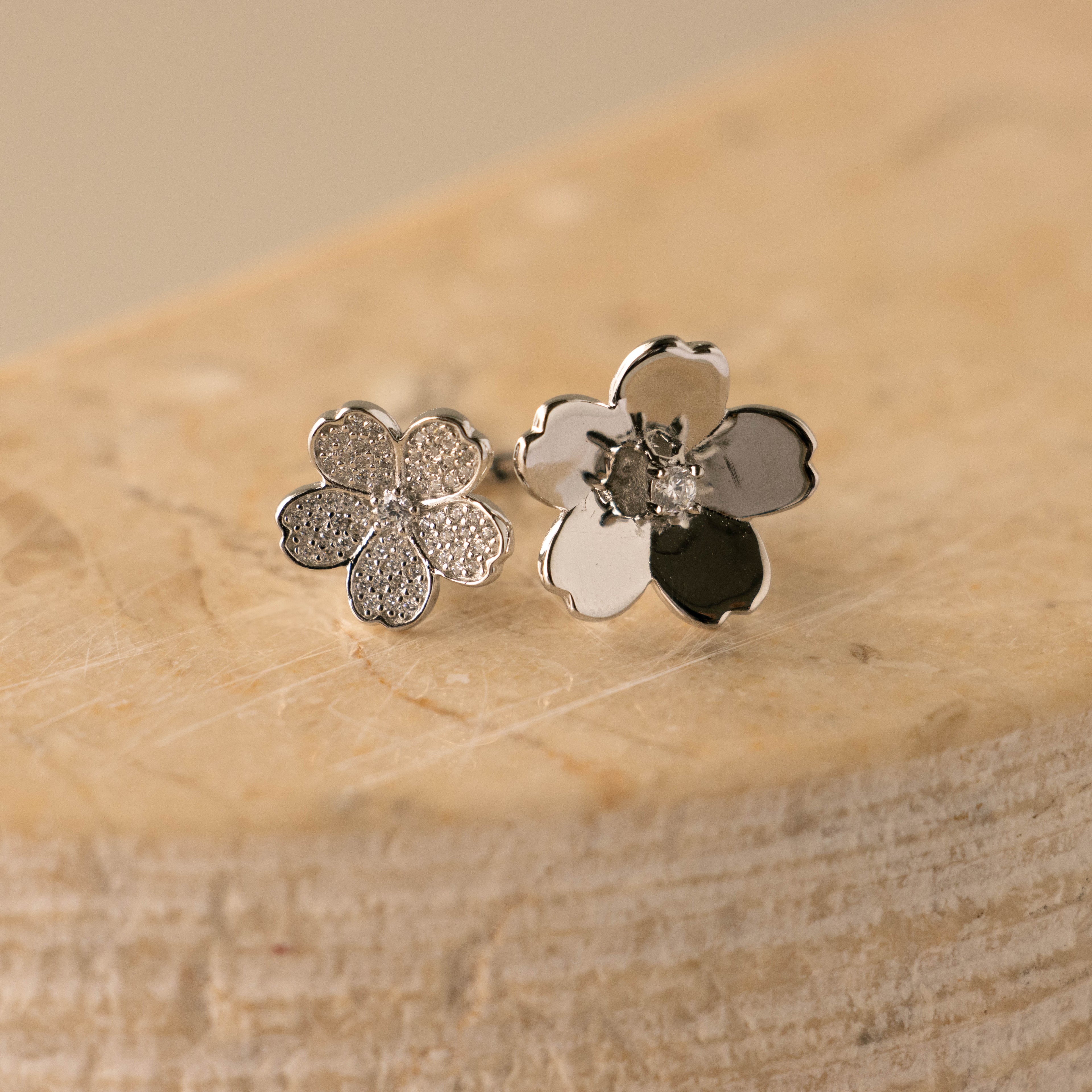 Pave Blossom Open Ring in Silver