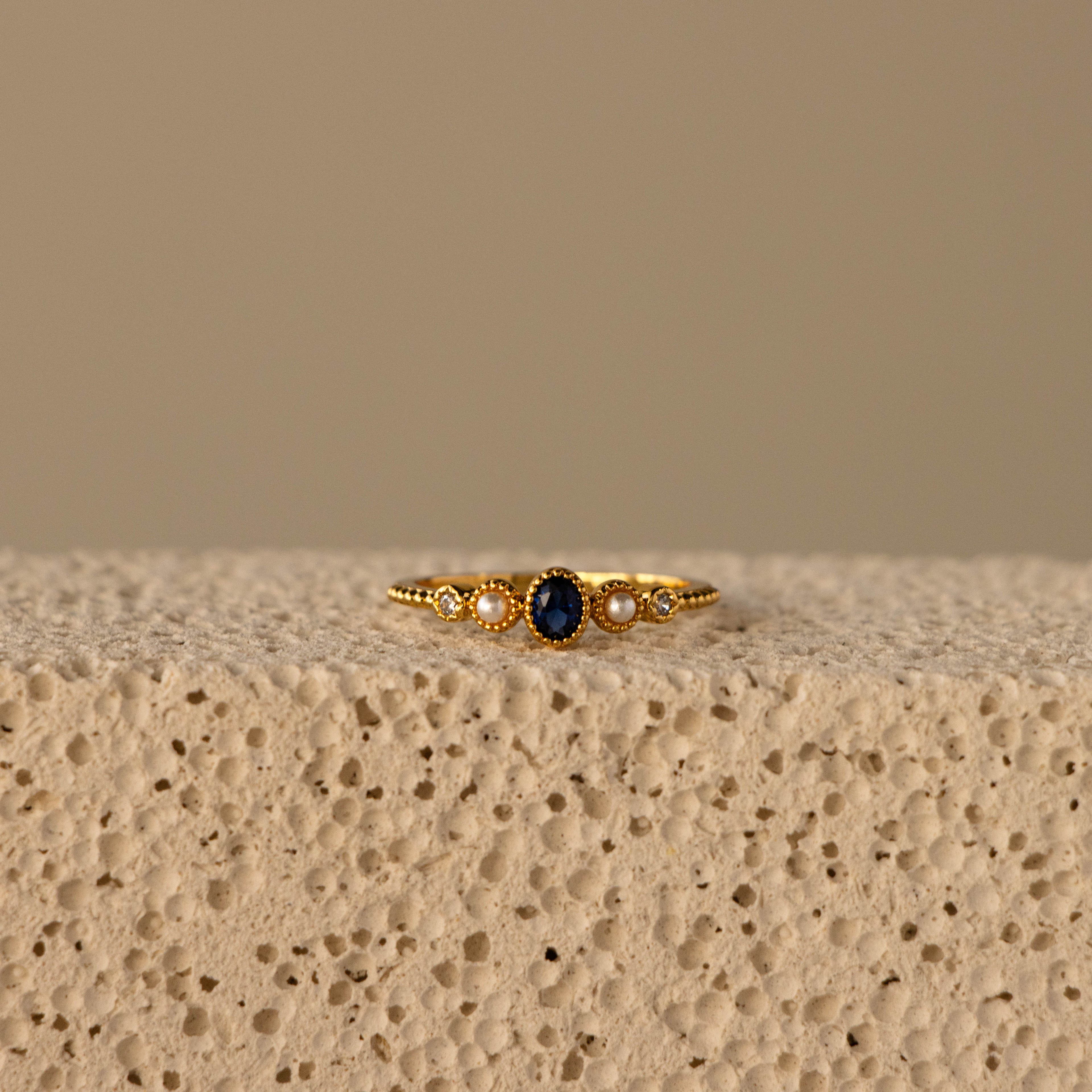 Beaded Sapphire & Pearl Ring