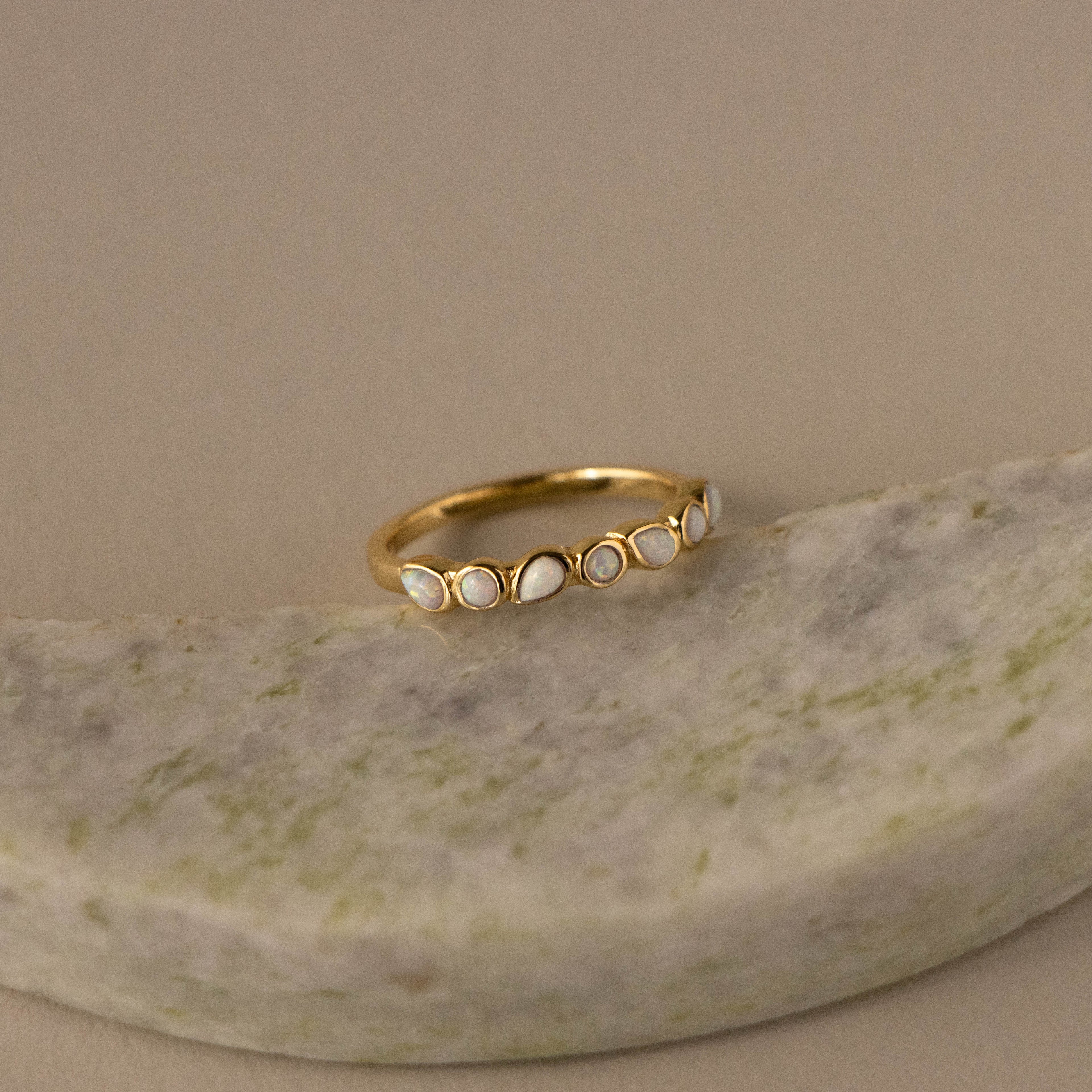 White Opal Teardrop Eternity Ring