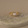 Art Deco Diamond Halo Pearl Ring
