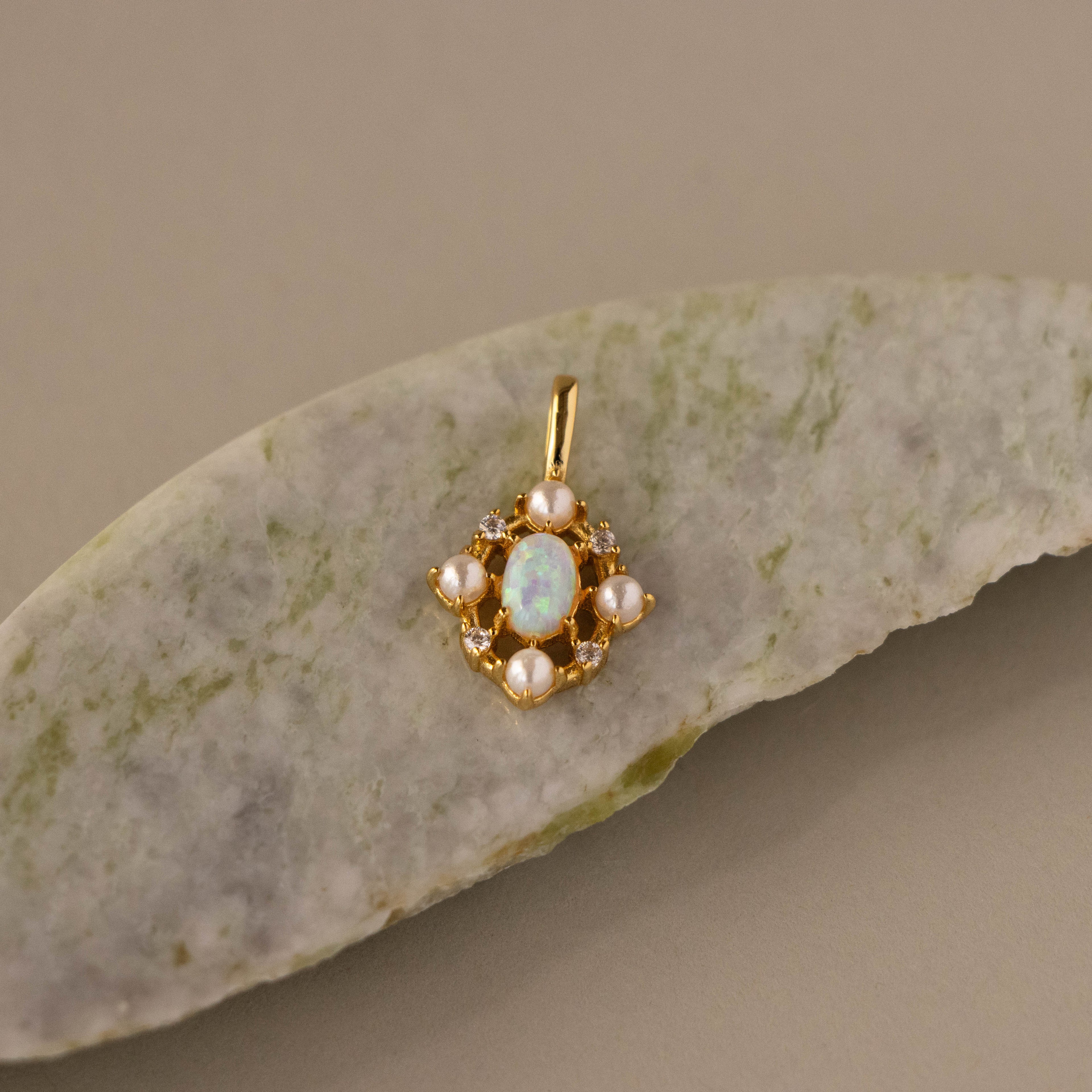 Victorian Opal Pearl Frame Charm