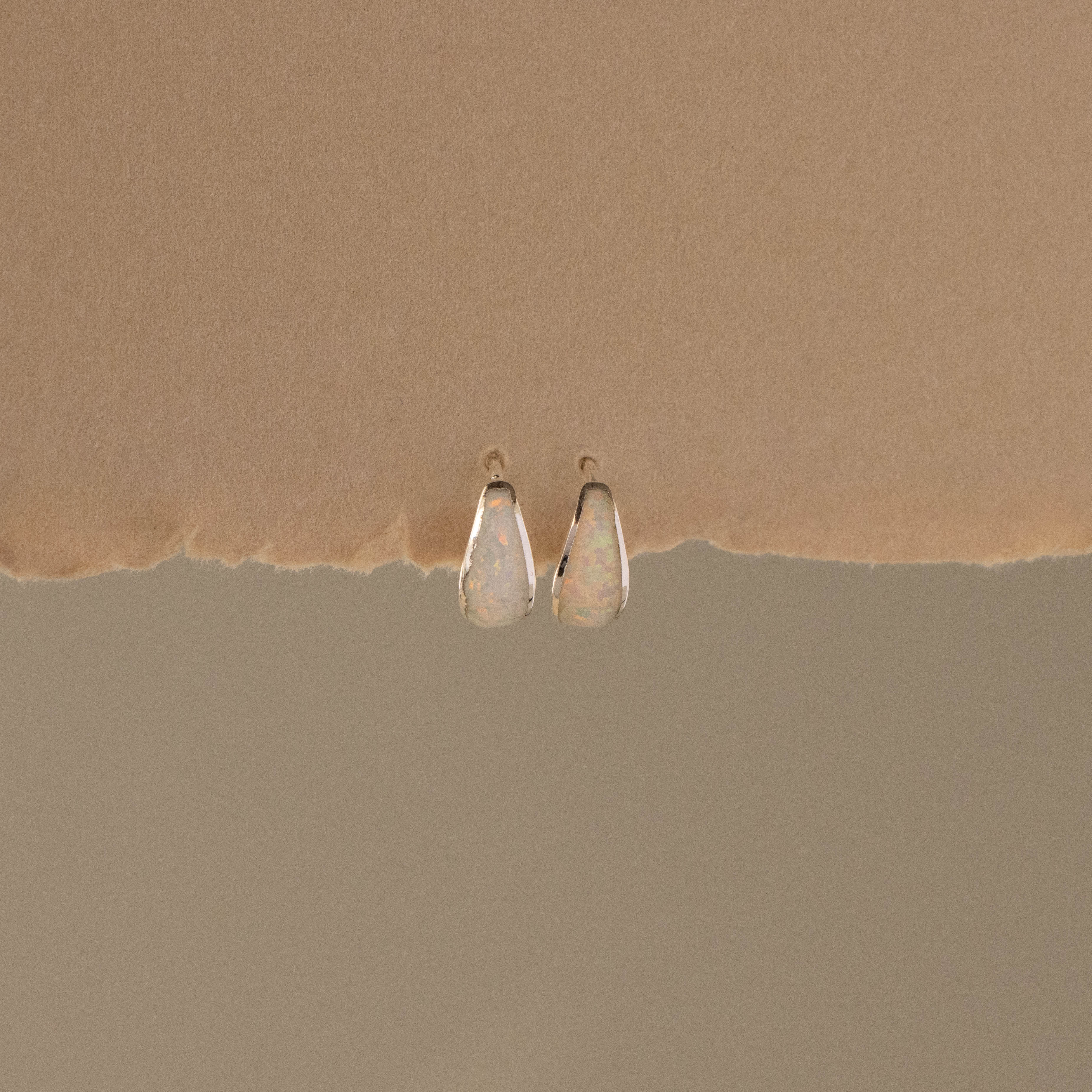 Opal Dome Inlay Huggies in Silver