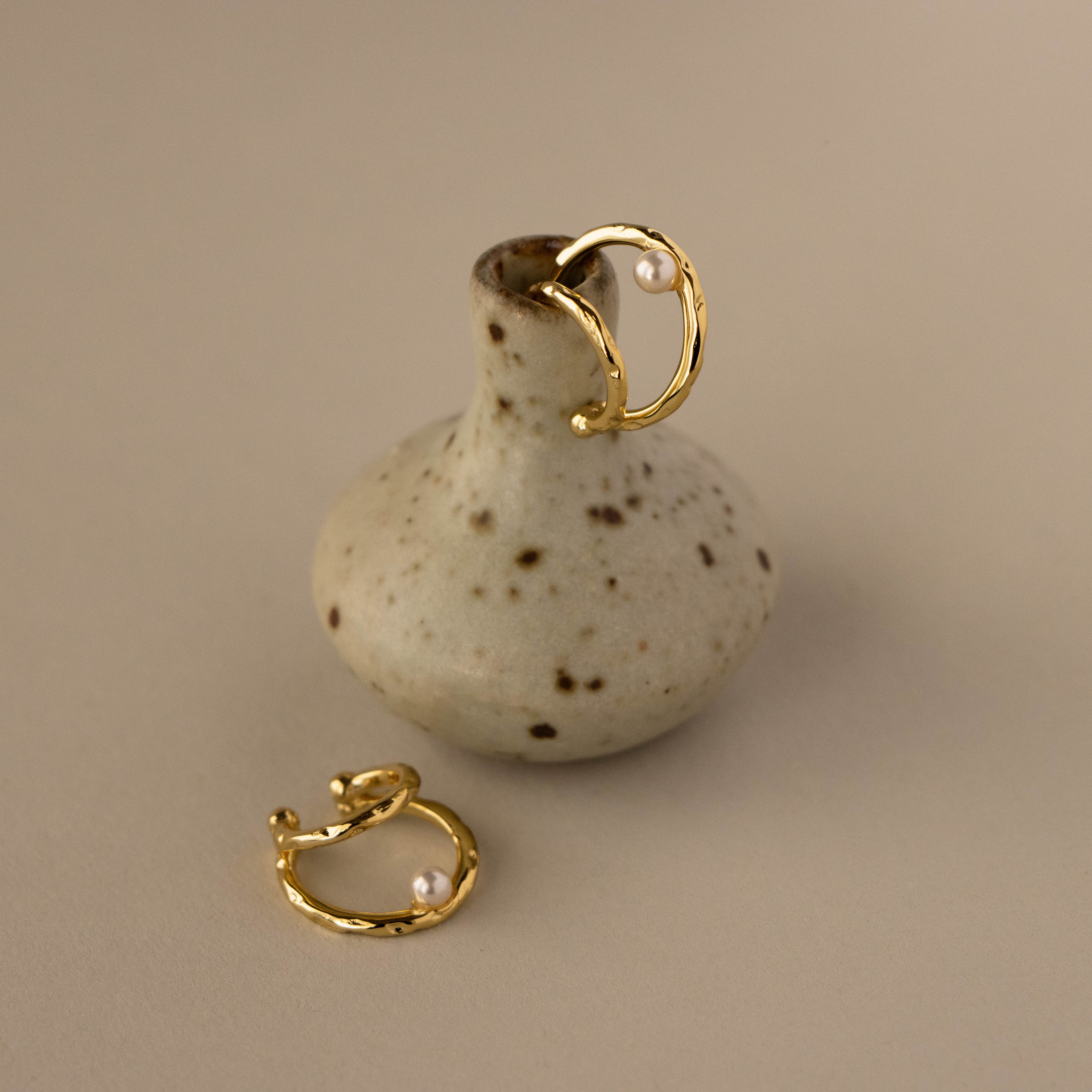 Hammered Double Front Pearl Ear Cuffs