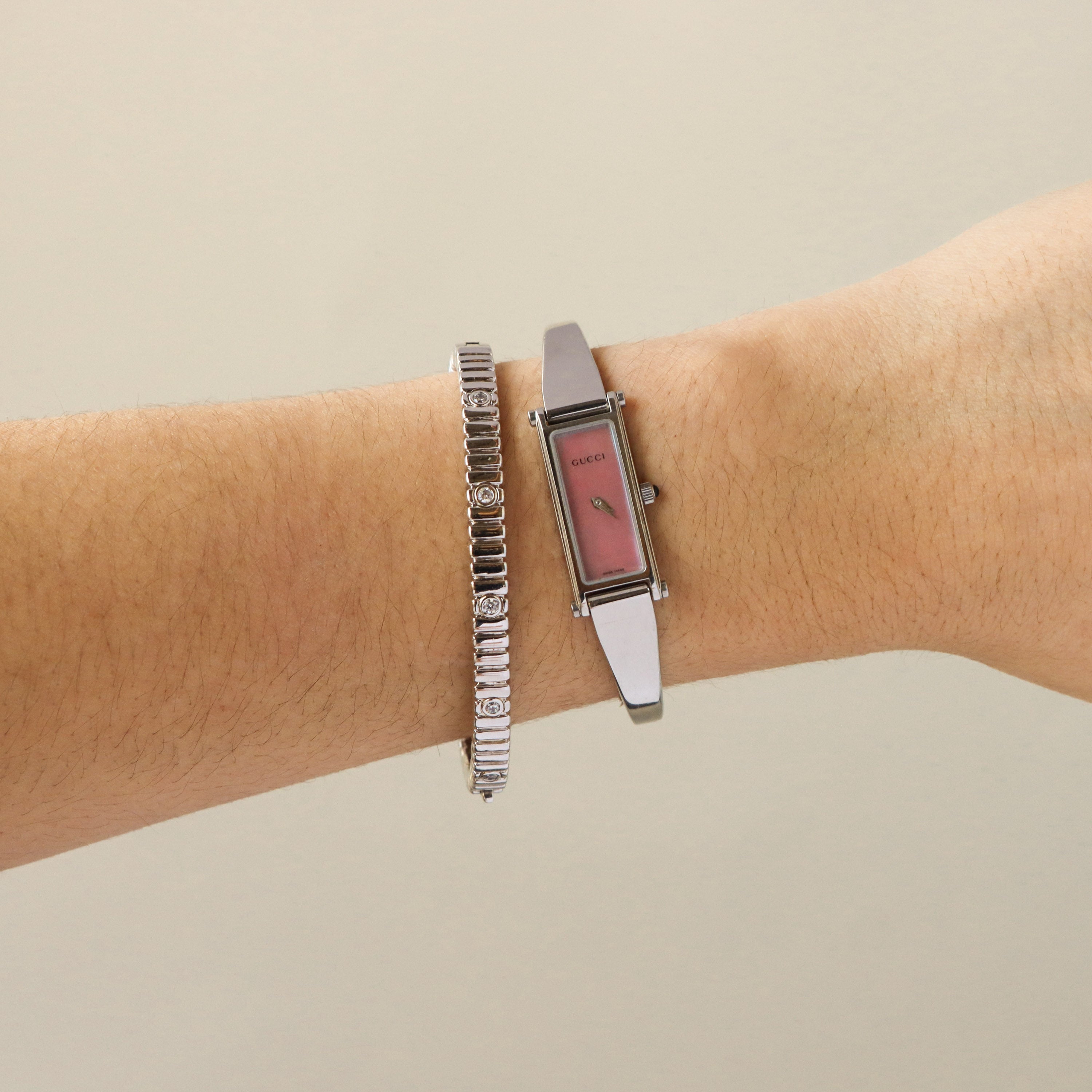 Vintage Gucci Swiss Blush Cuff Silver Watch