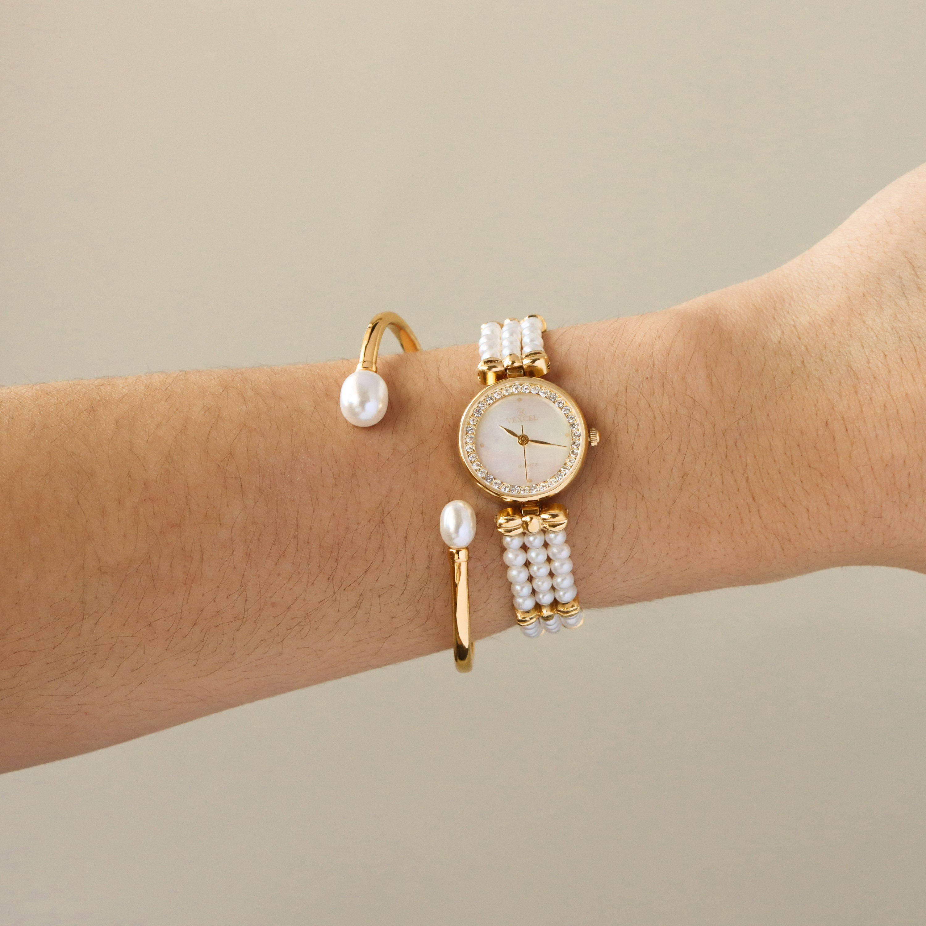 Vintage Vexcel Pave Pearl Gold Watch