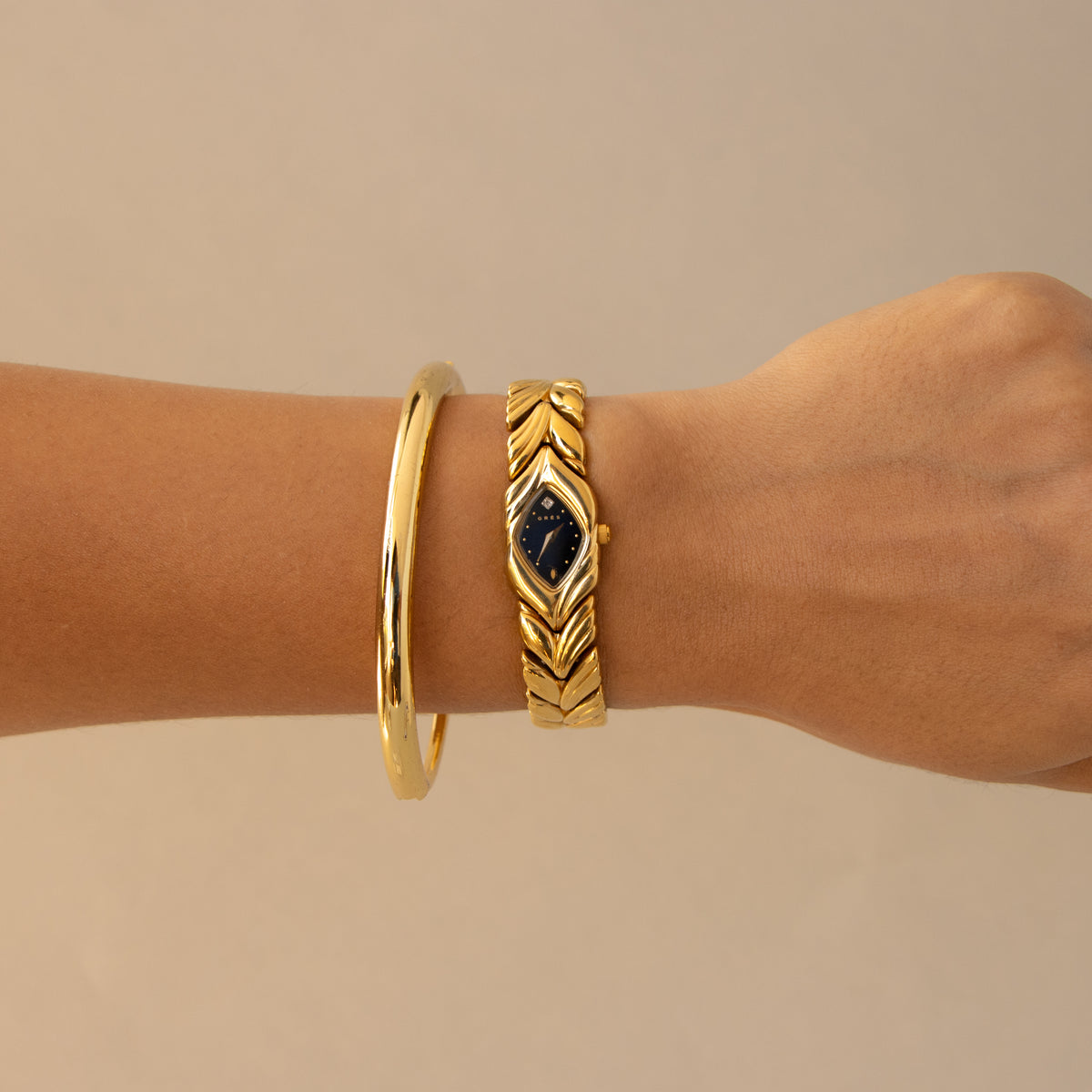 Vintage Gres Midnight Leaf Gold Watch