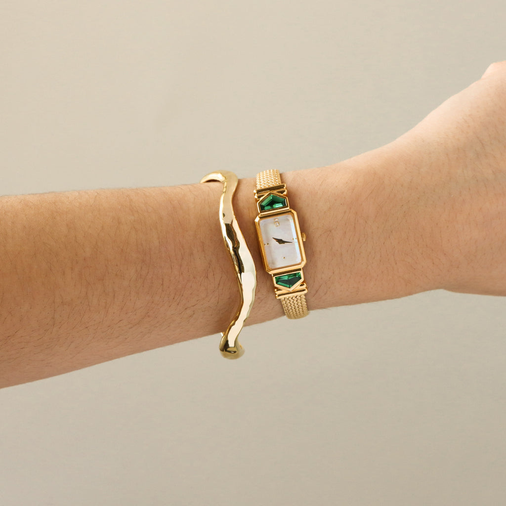 Vintage The Franklin Mint Emerald Gold Watch