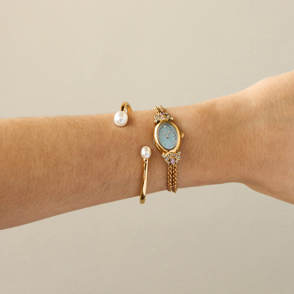 Vintage Marelli Coastal Pearl Gemstone Gold Watch