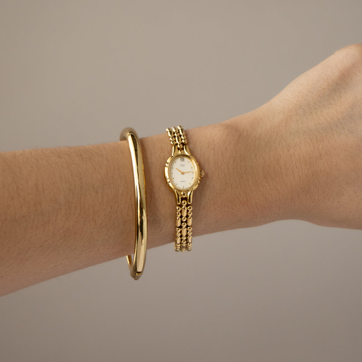 Vintage Vega Fill Oval Beaded Gold Watch