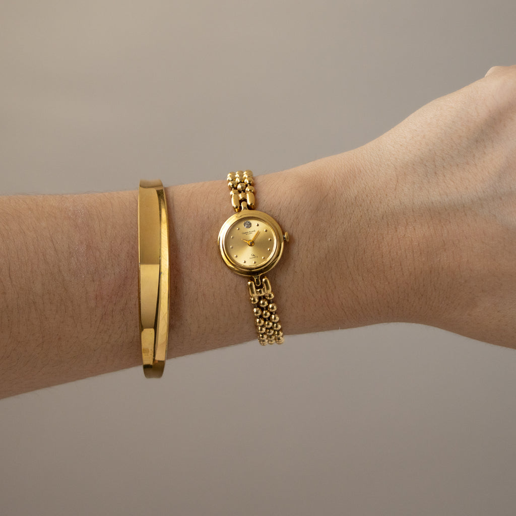 Vintage Gianni Accardi Swiss Round Beaded Gold Watch