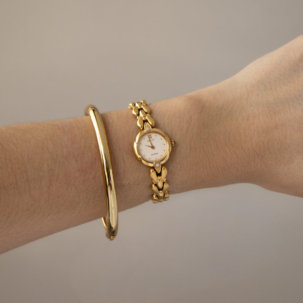 Vintage Seiko Exceline Butterfly Brushed Gold Watch