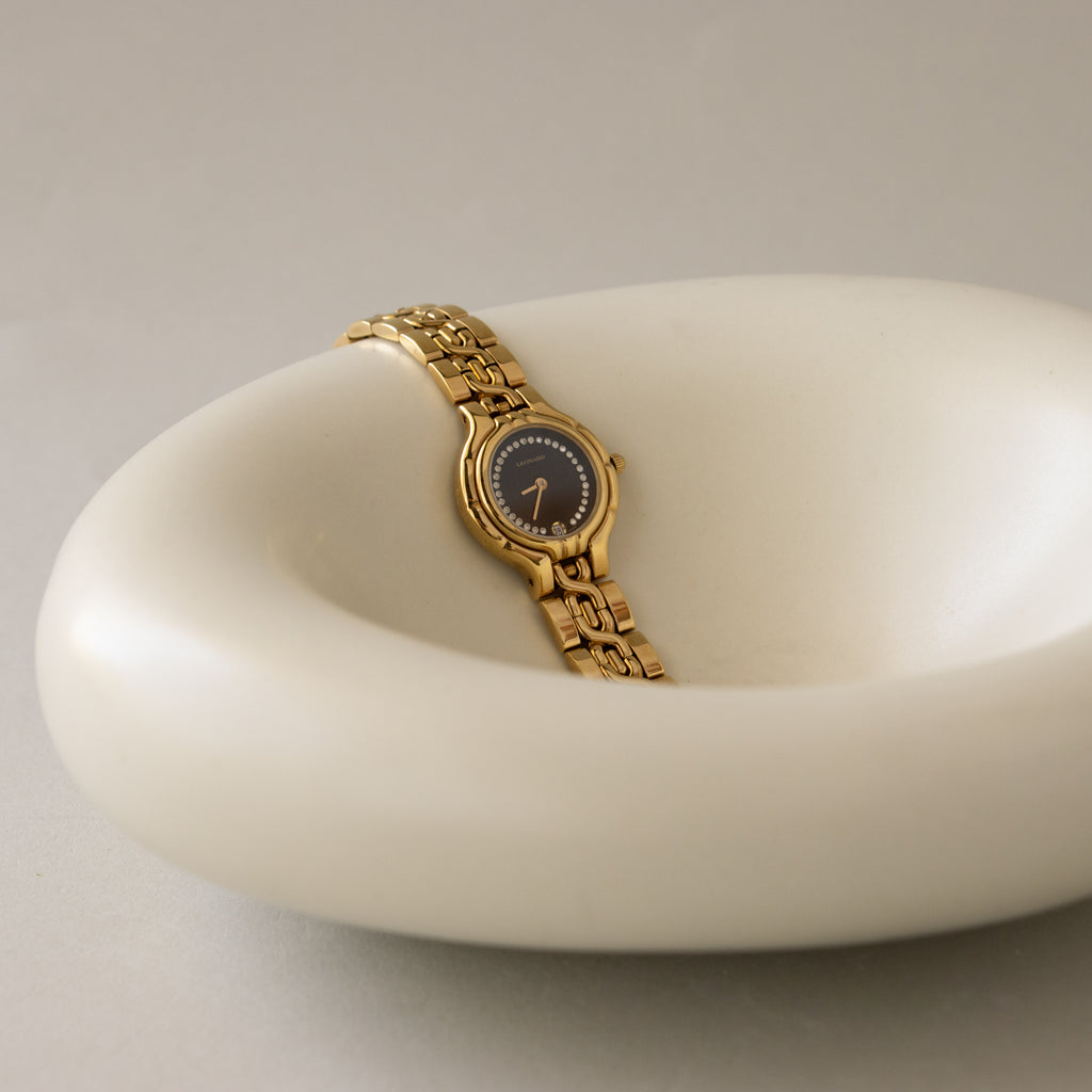 Vintage Leonard Swiss Midnight Pave Gold Watch