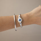 Vintage Andre Mouche Swiss Blue Iris Floral Locket Silver Watch