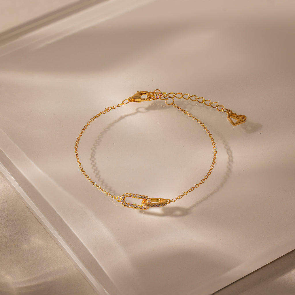 Pave Linked Necklace & Bracelet Set in 18K Gold