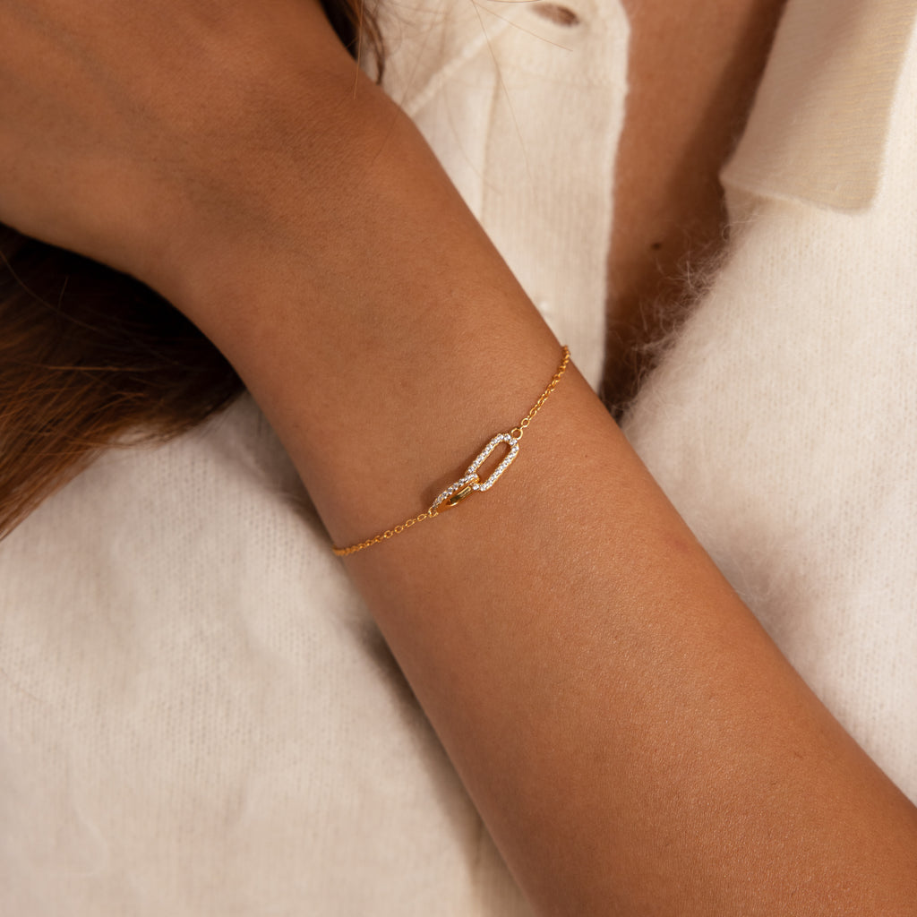 Pave Linked Necklace & Bracelet Set in 18K Gold