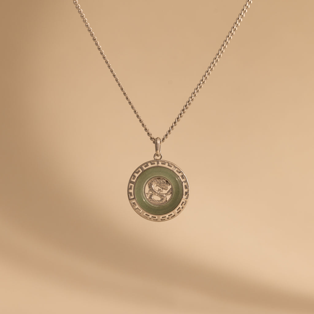 Jade Dragon Fortune Necklace in Silver