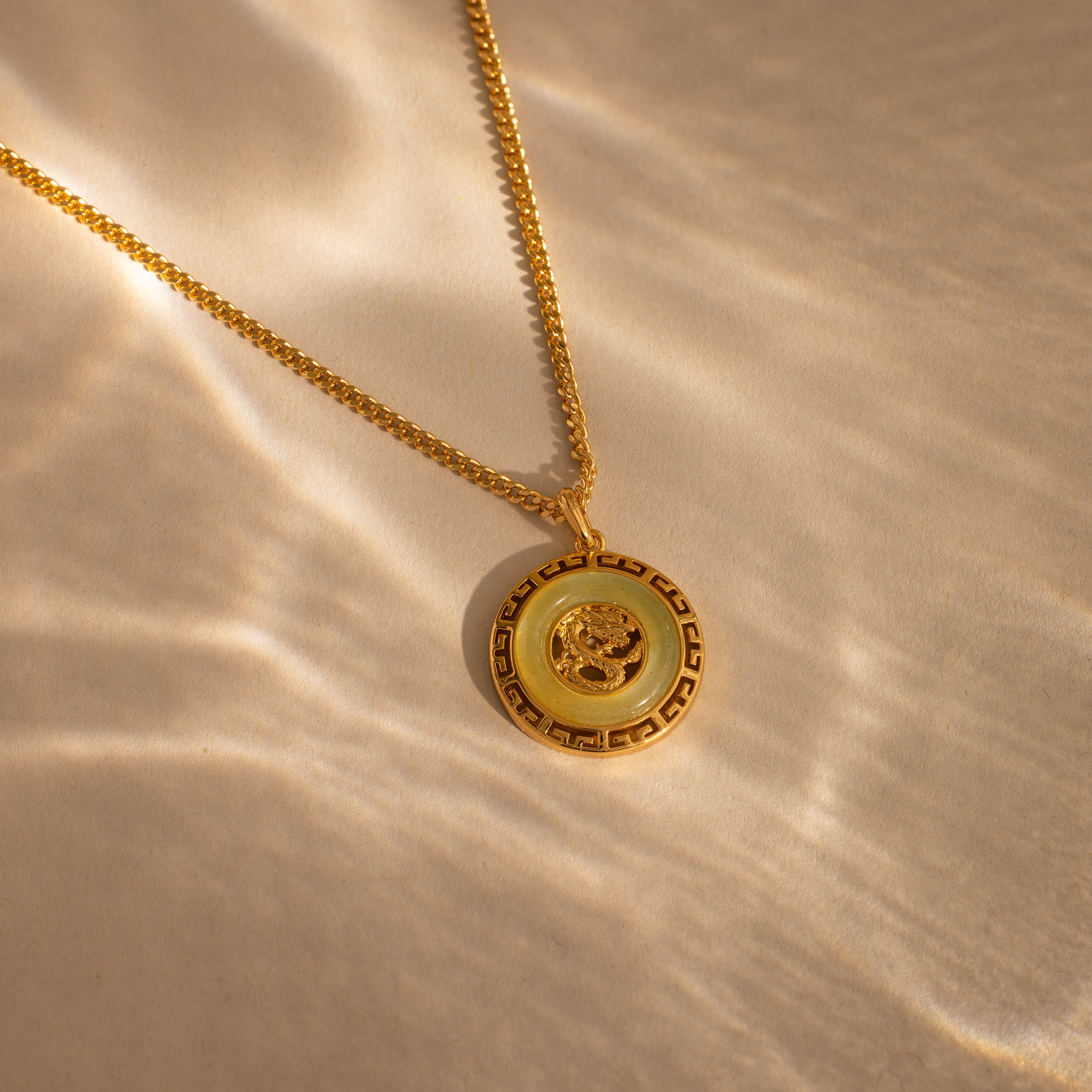 Jade Dragon Fortune Necklace in 18K Gold