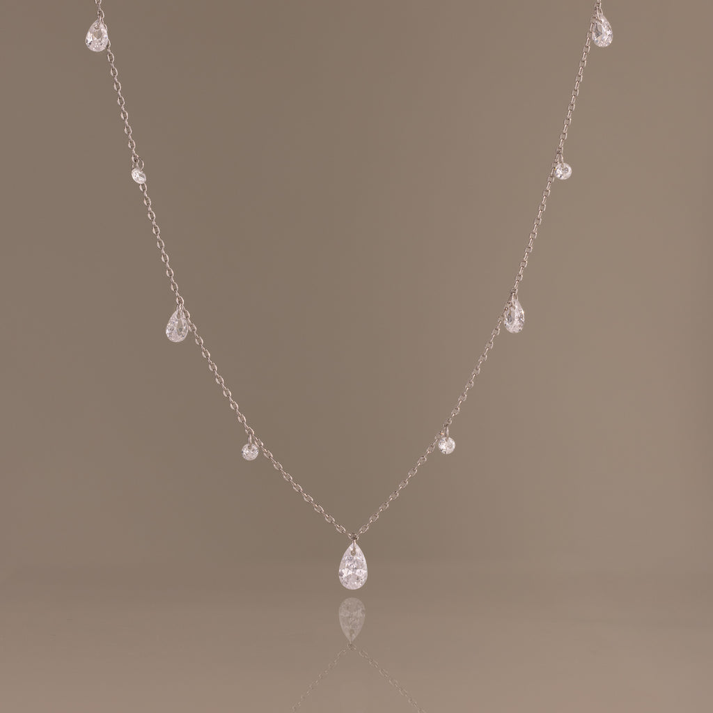 Rain Drop Station Necklace in Silver