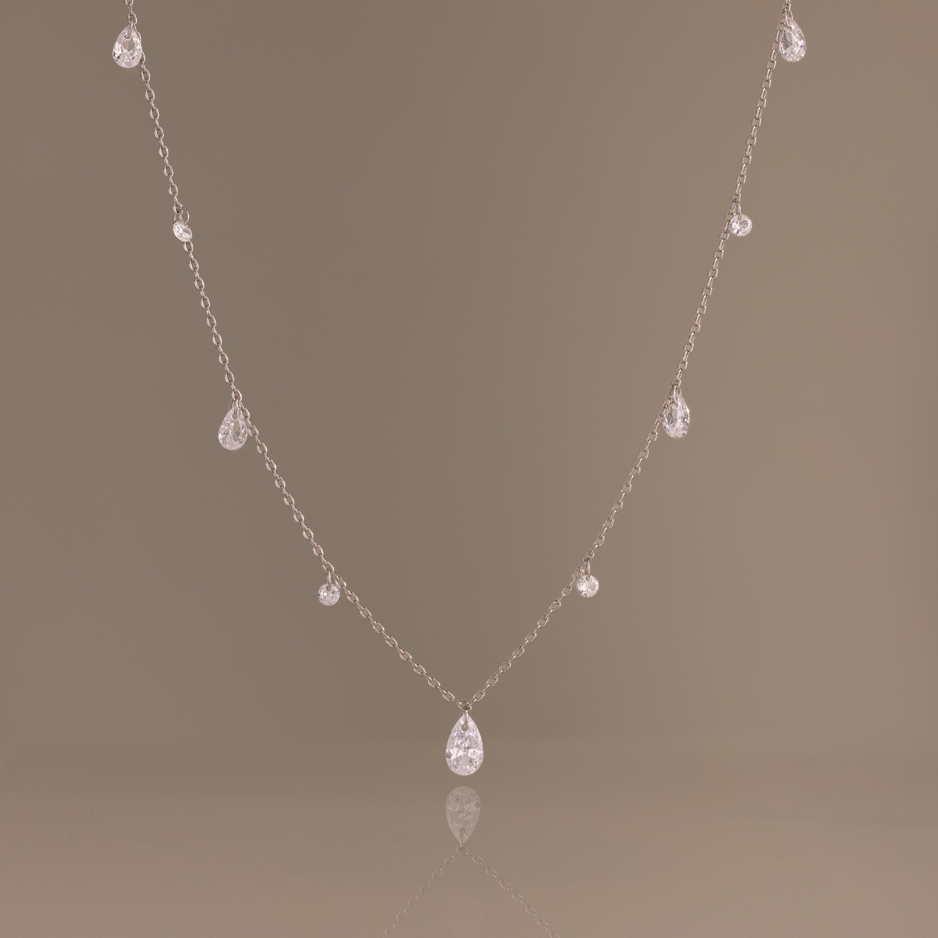 Rain Drop Station Necklace in Silver