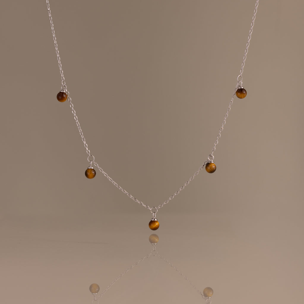 Tiger's Eye Station Necklace in Silver