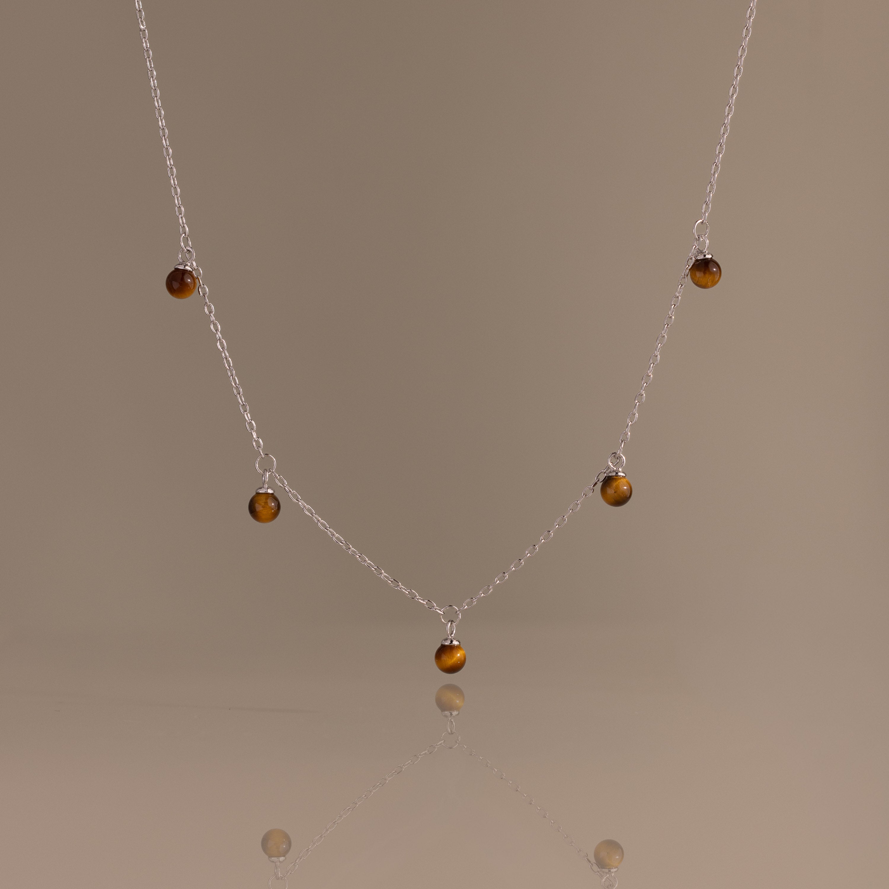 Tiger's Eye Station Necklace in Silver