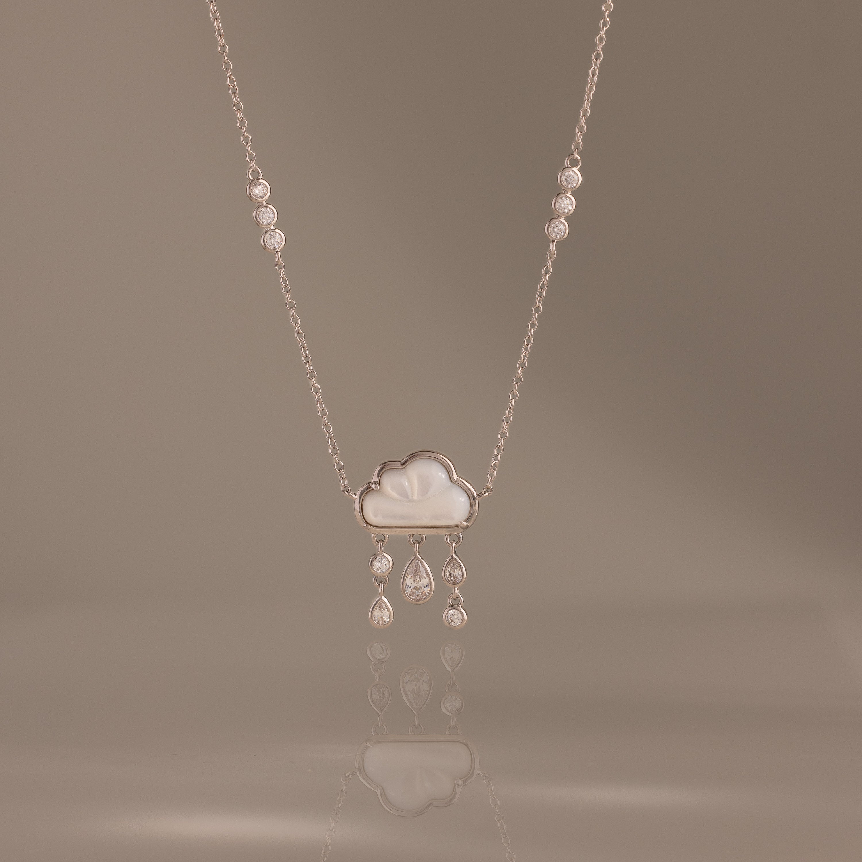 Diamond Pearl Rain Cloud Necklace in Silver
