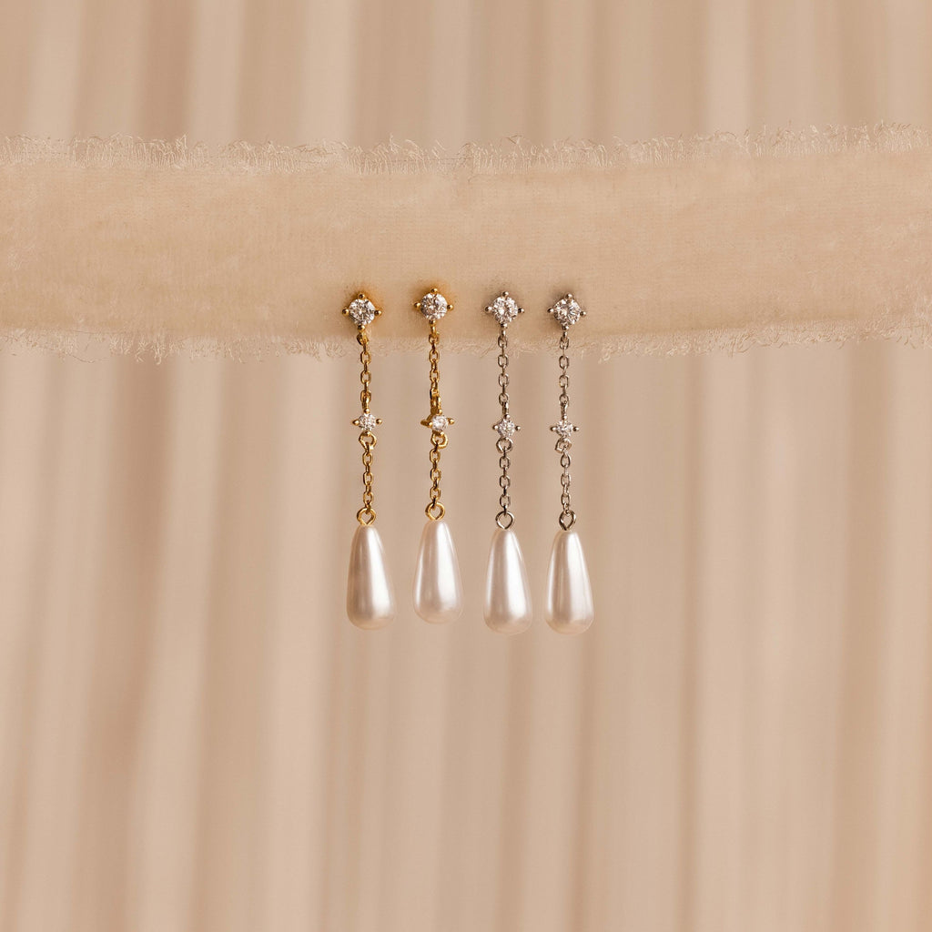 Diamond Pearl Chain Earrings