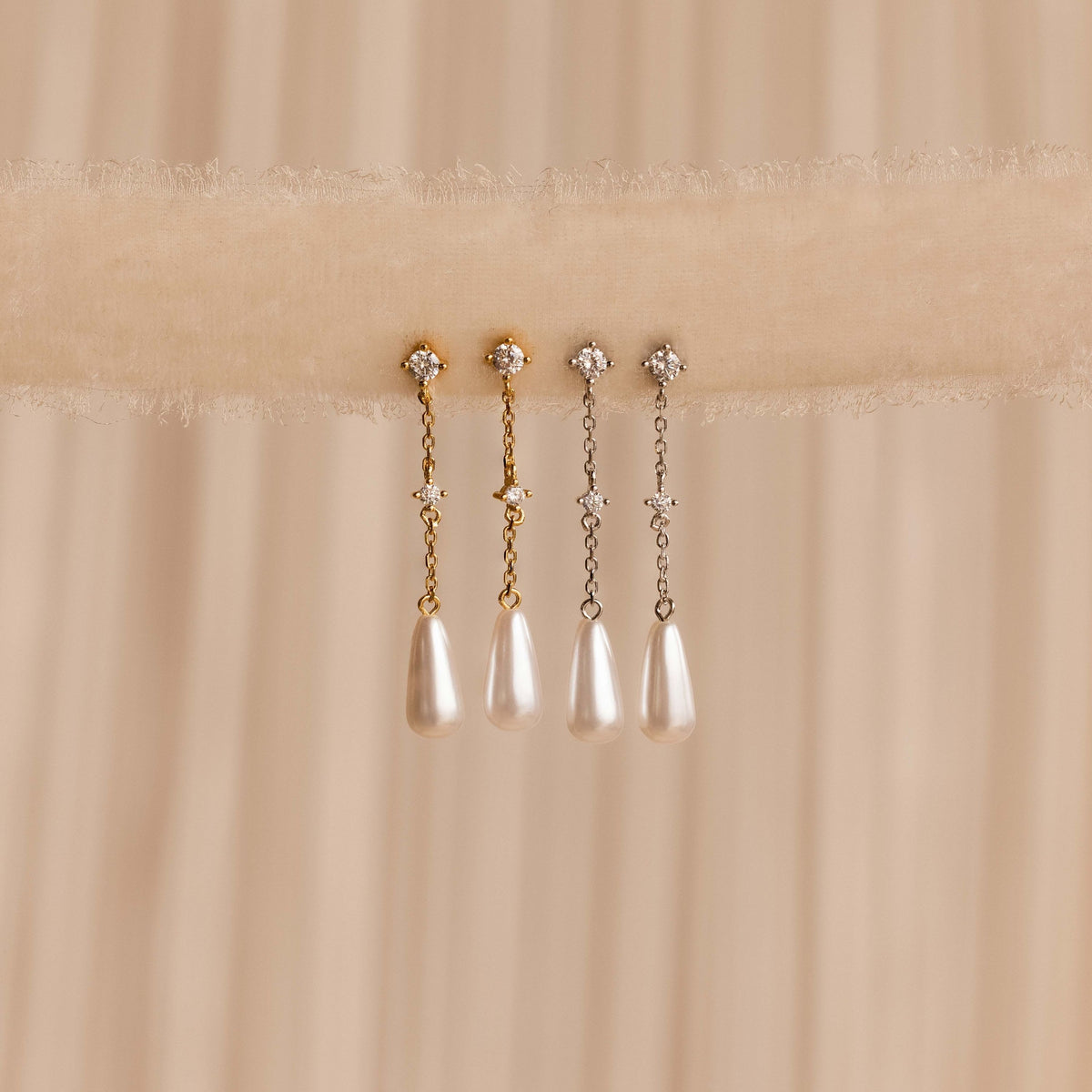 Diamond Pearl Chain Earrings