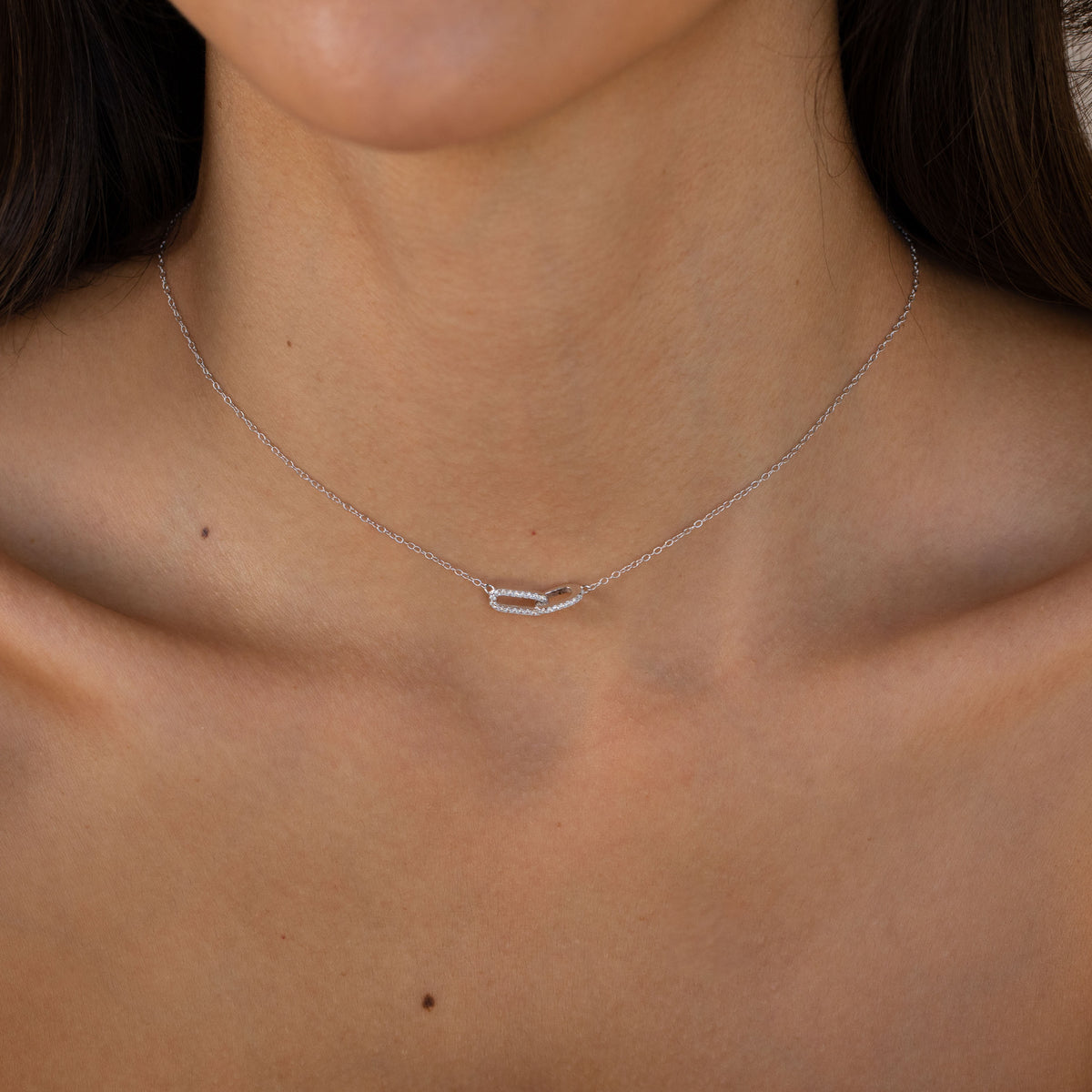 Pave Linked Pendant Necklace in Silver