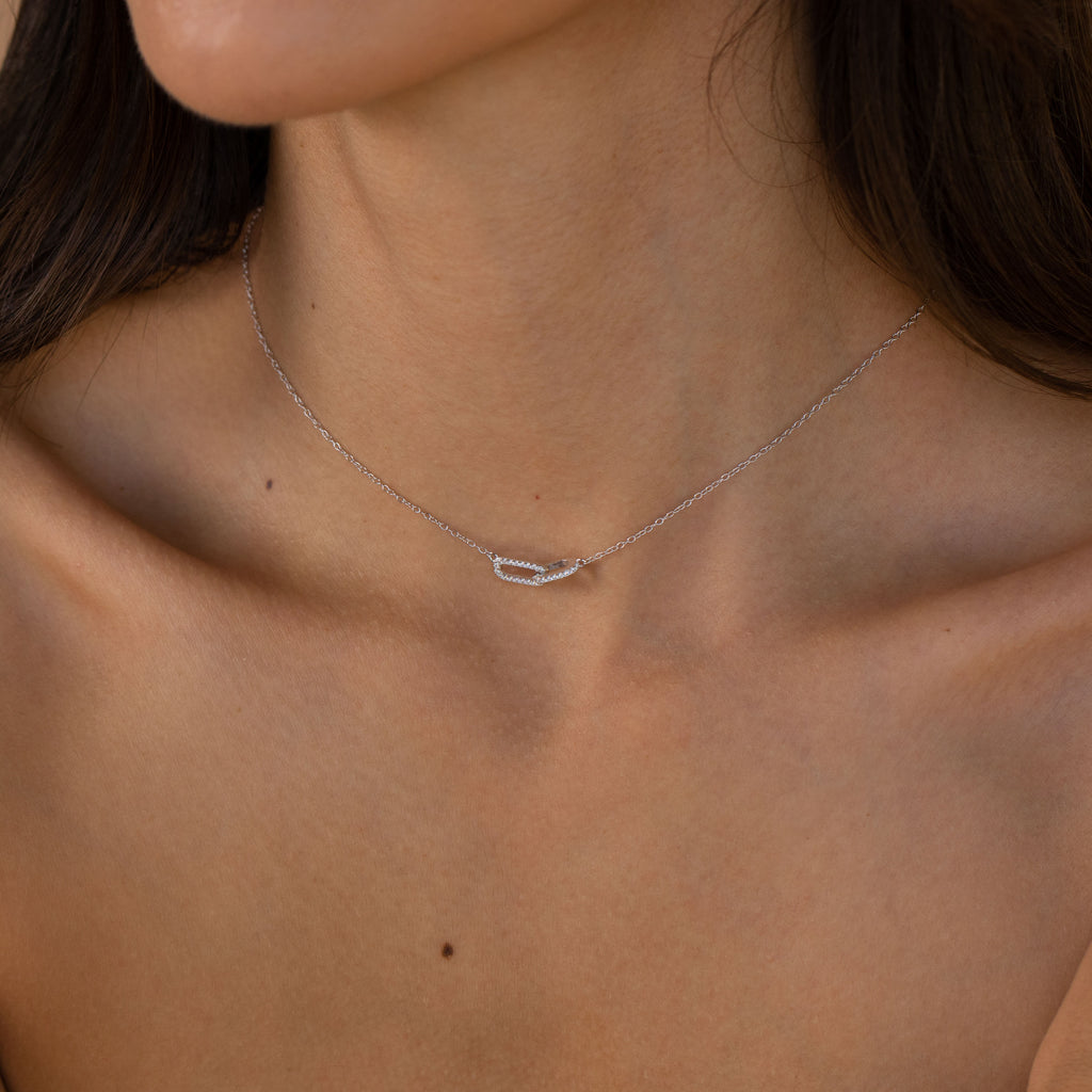 Pave Linked Pendant Necklace in Silver