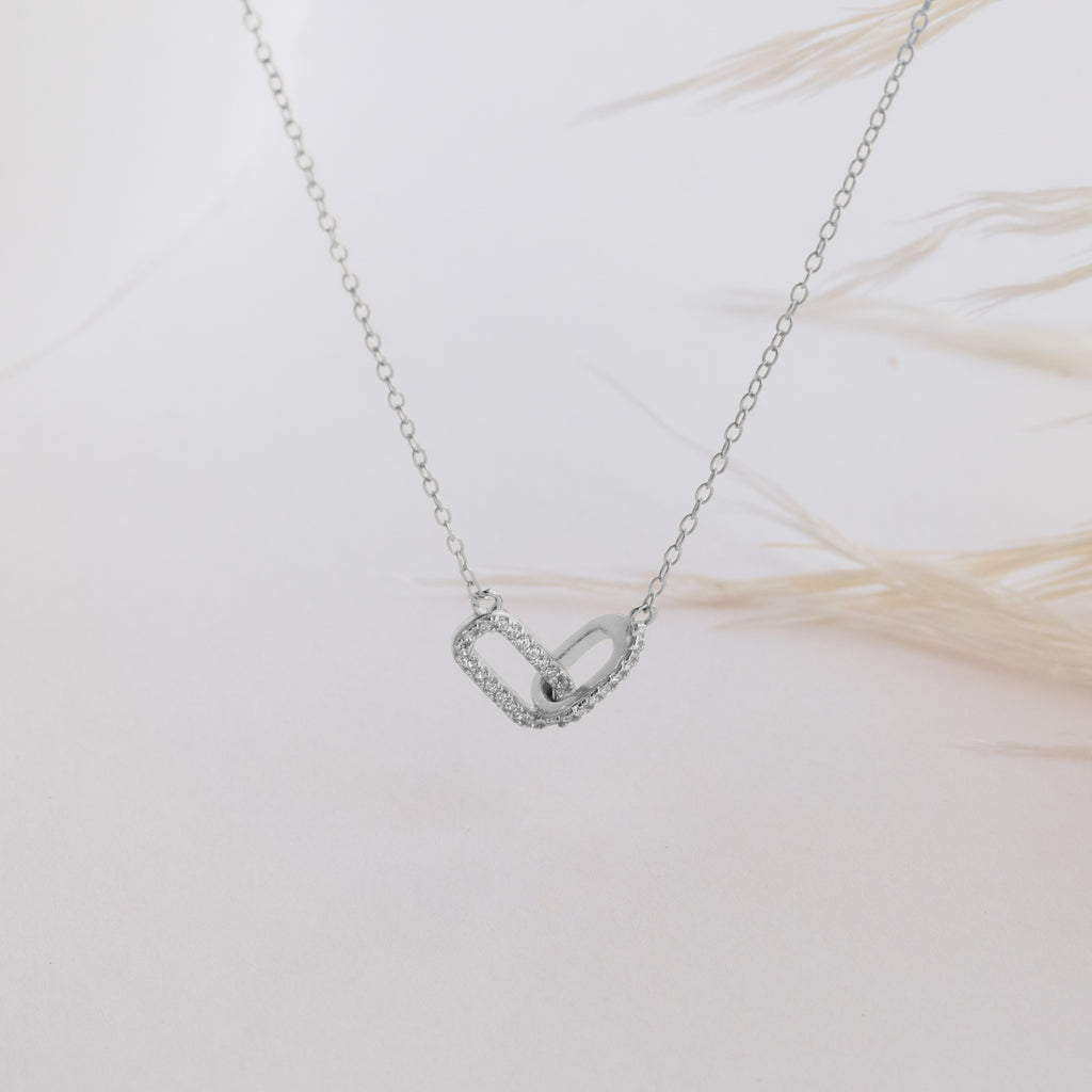 Pave Linked Pendant Necklace in Silver