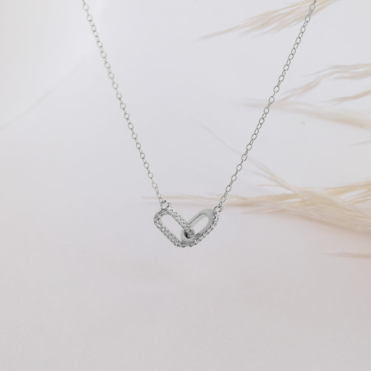 Pave Linked Pendant Necklace in Silver
