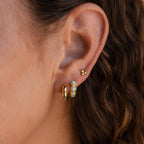 Opal Bezel Huggies in Silver