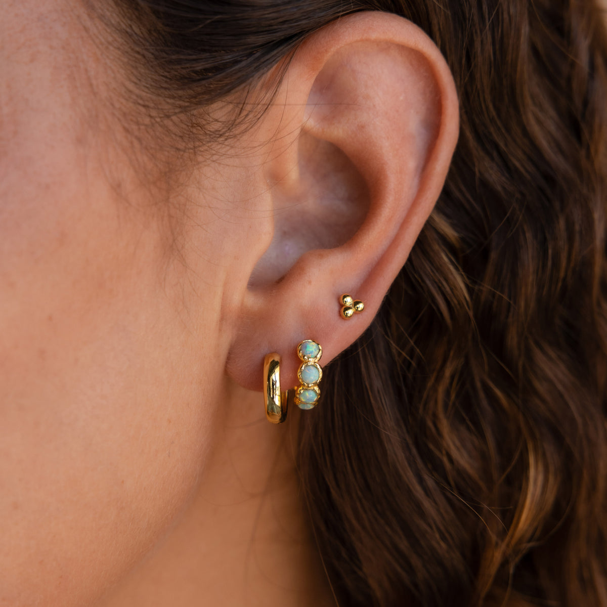 Opal Bezel Huggies in Silver
