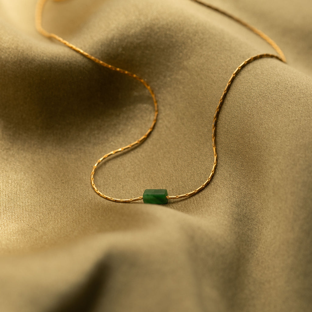 Dainty Jade Bar Necklace in 18K Gold