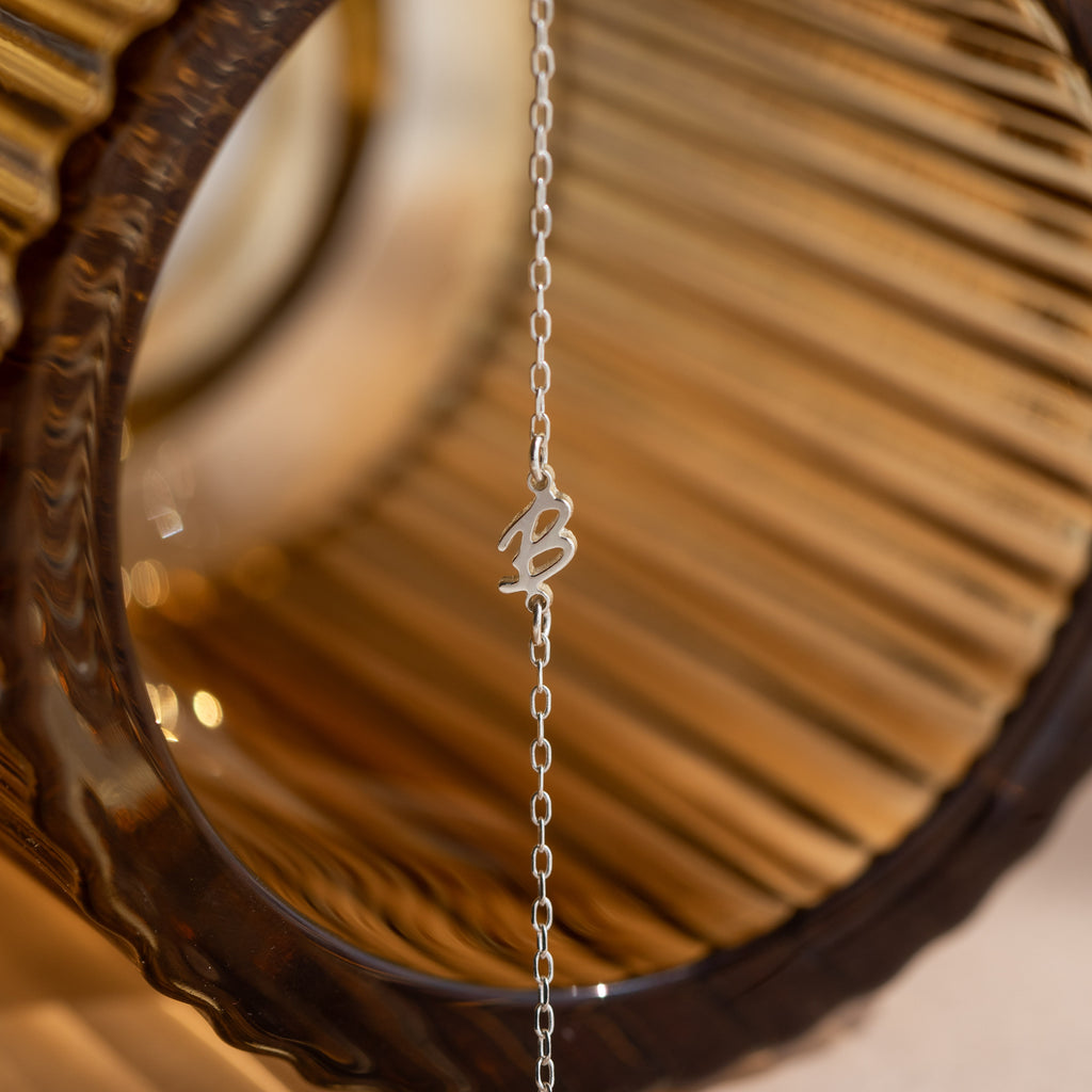 Venice Sideways Initial Necklace in Silver