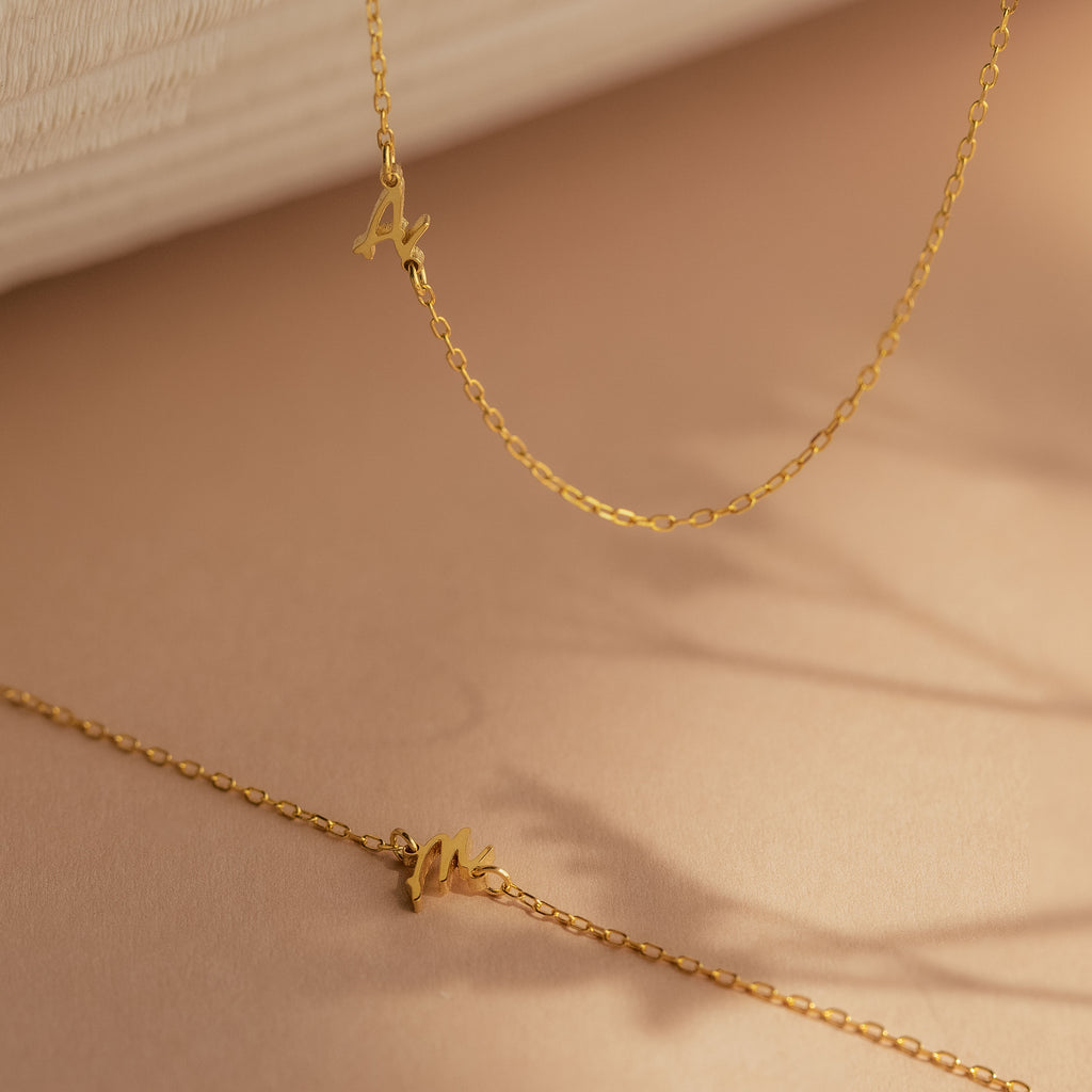 Venice Sideways Initial Necklace in 18K Gold