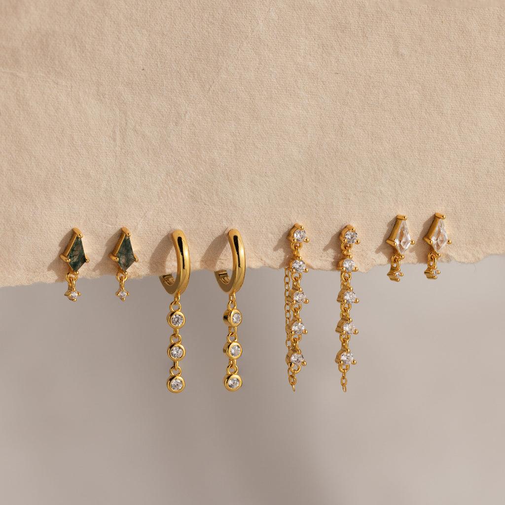 Dangling Diamond Chain Huggies in 18K Gold