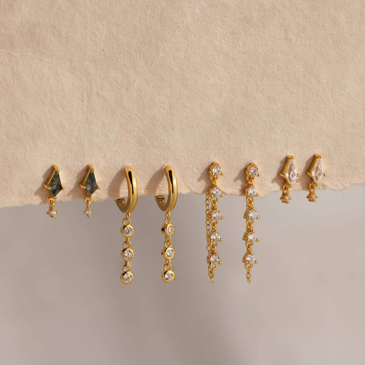 Dangling Diamond Chain Huggies in 18K Gold
