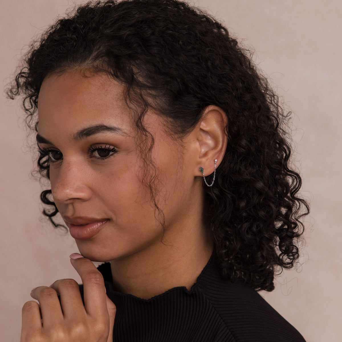 Agate Diamond Chain Earrings in Silver
