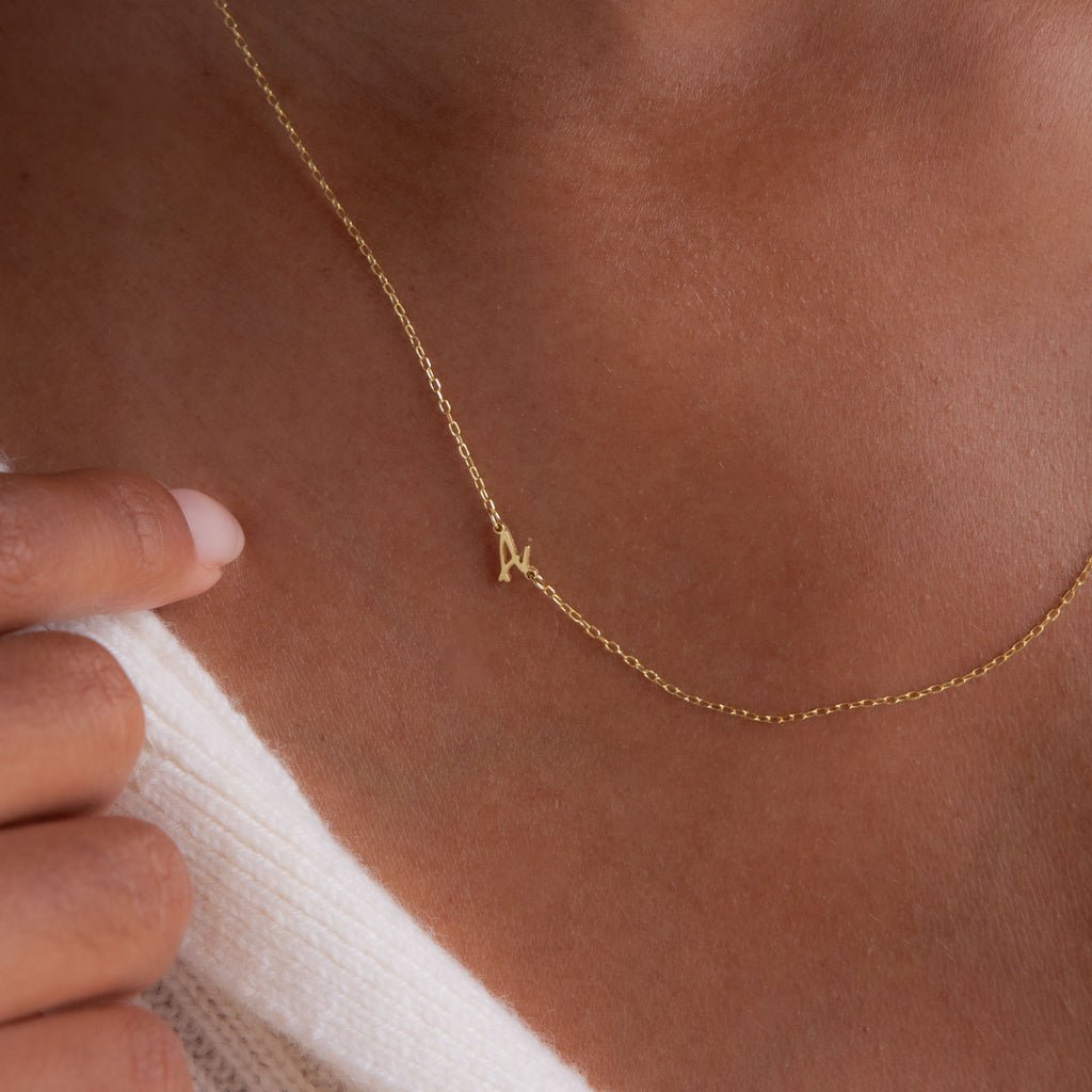 Venice Sideways Initial Necklace in 18K Gold
