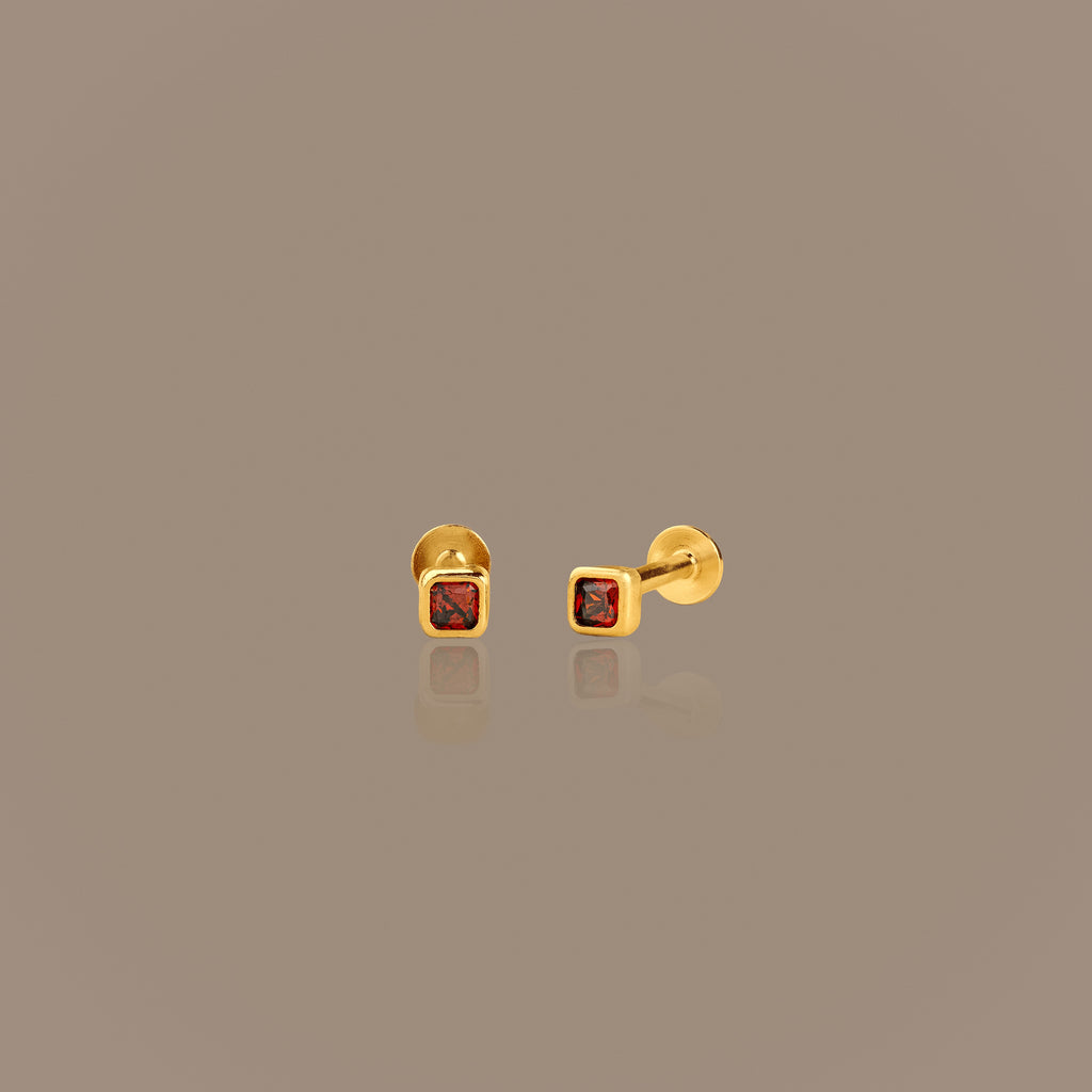 Square Bezel Garnet Flat Back Studs